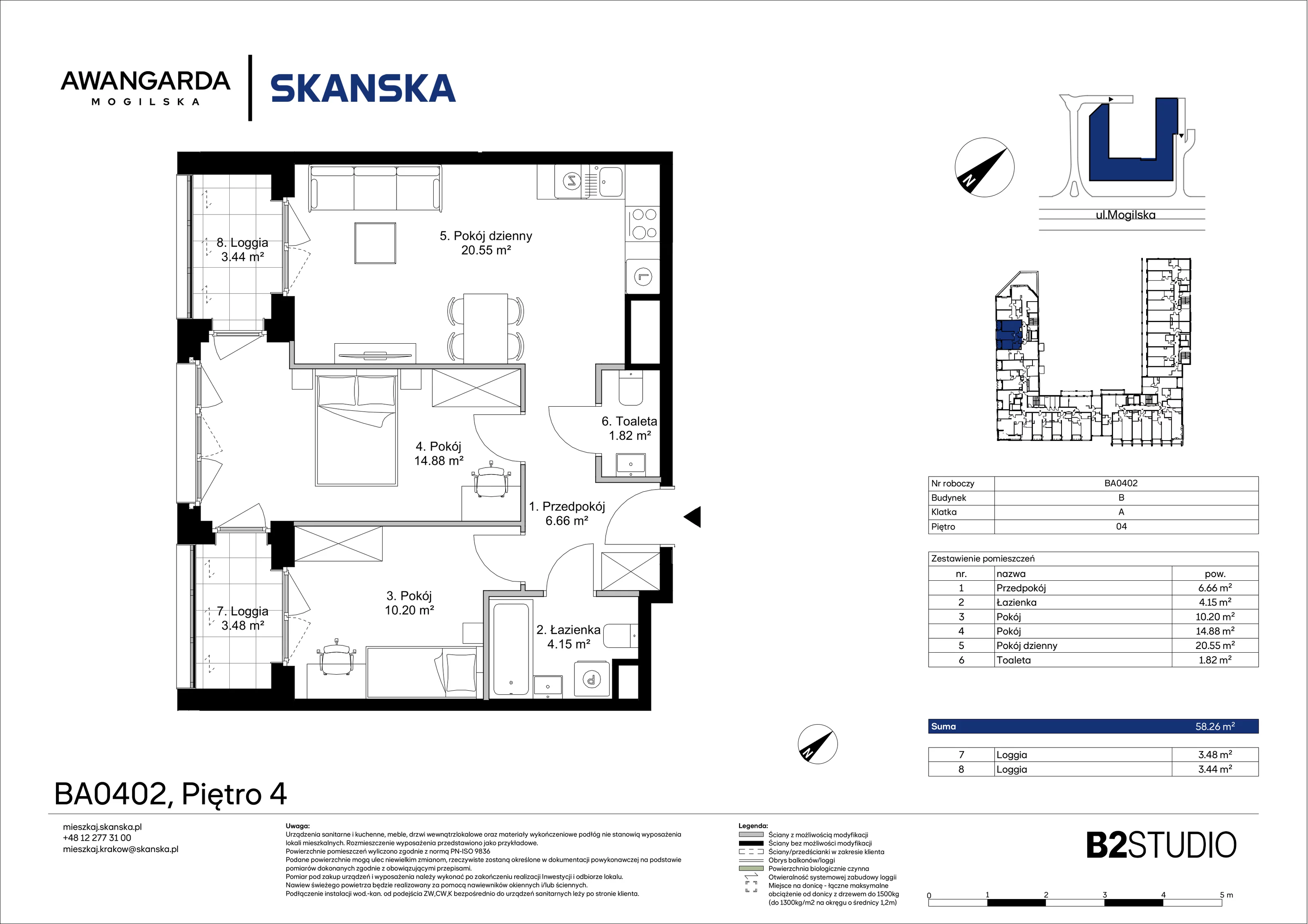 3 pokoje, apartament 58,26 m², piętro 4, oferta nr 1BA0402, Awangarda Mogilska, Kraków, Prądnik Czerwony, Rakowice, ul. Mogilska 126