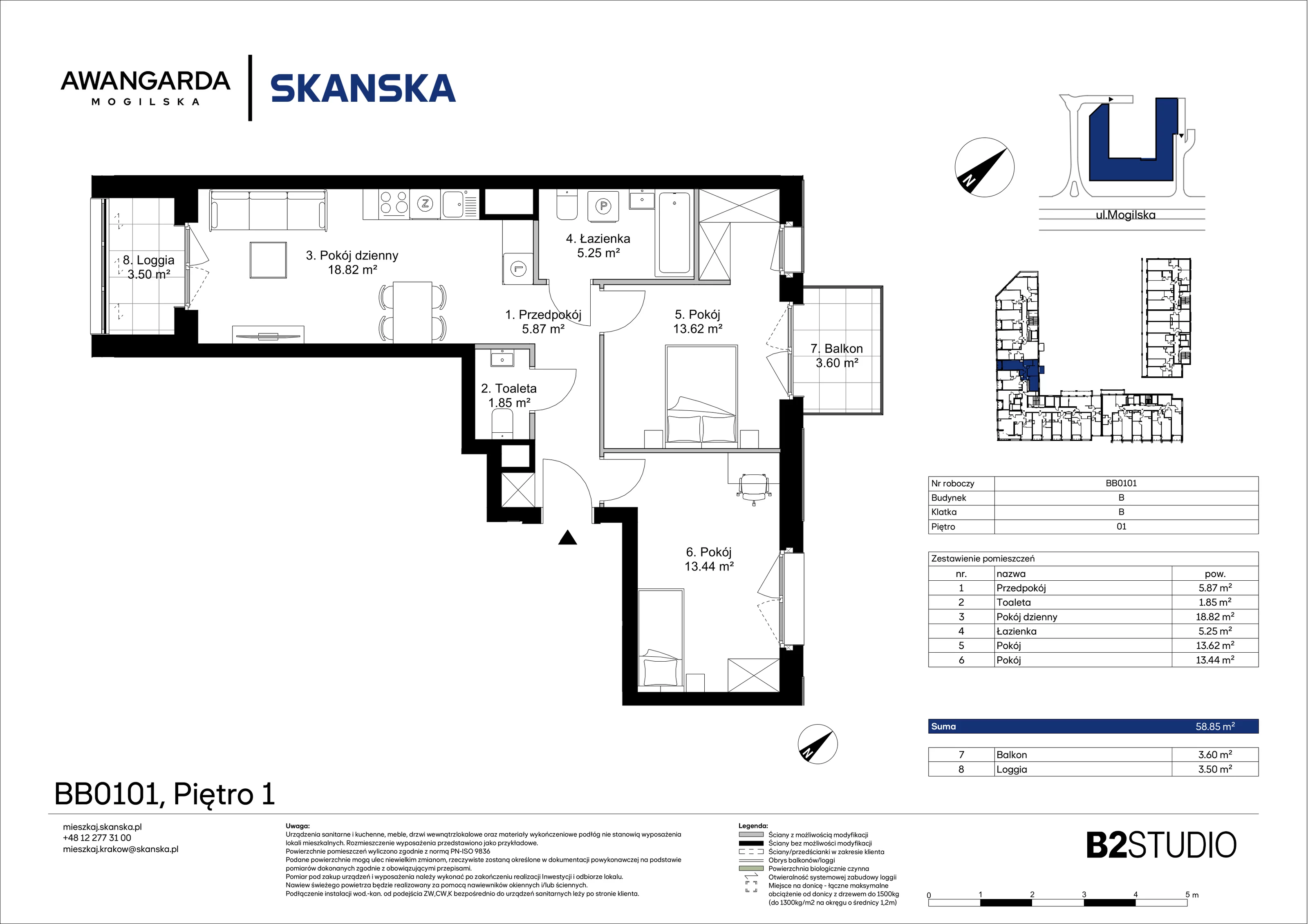 3 pokoje, apartament 58,85 m², piętro 1, oferta nr 1BB0101, Awangarda Mogilska, Kraków, Prądnik Czerwony, Rakowice, ul. Mogilska 126