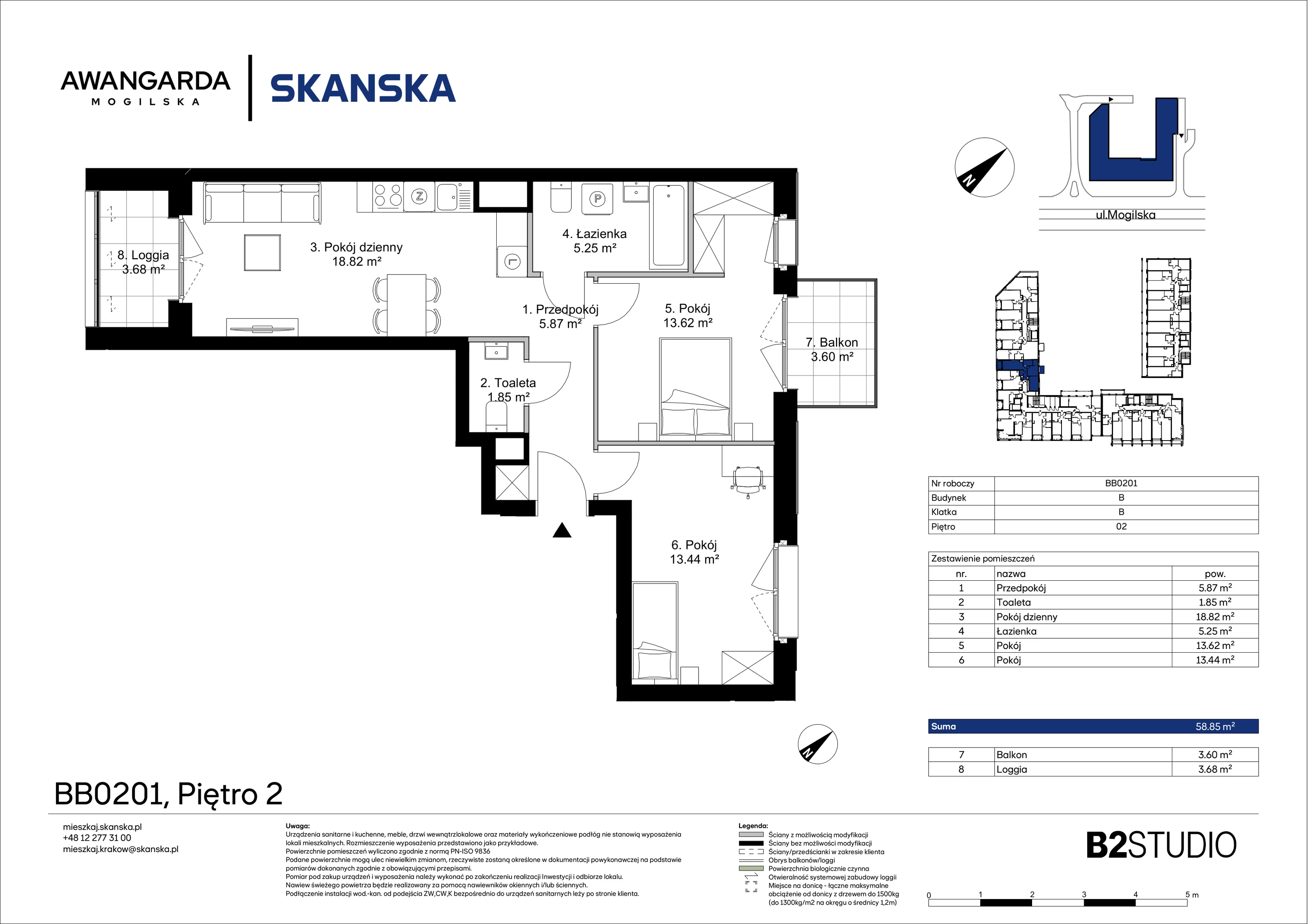 3 pokoje, mieszkanie 58,85 m², piętro 2, oferta nr 1BB0201, Awangarda Mogilska, Kraków, Prądnik Czerwony, Rakowice, ul. Mogilska 126