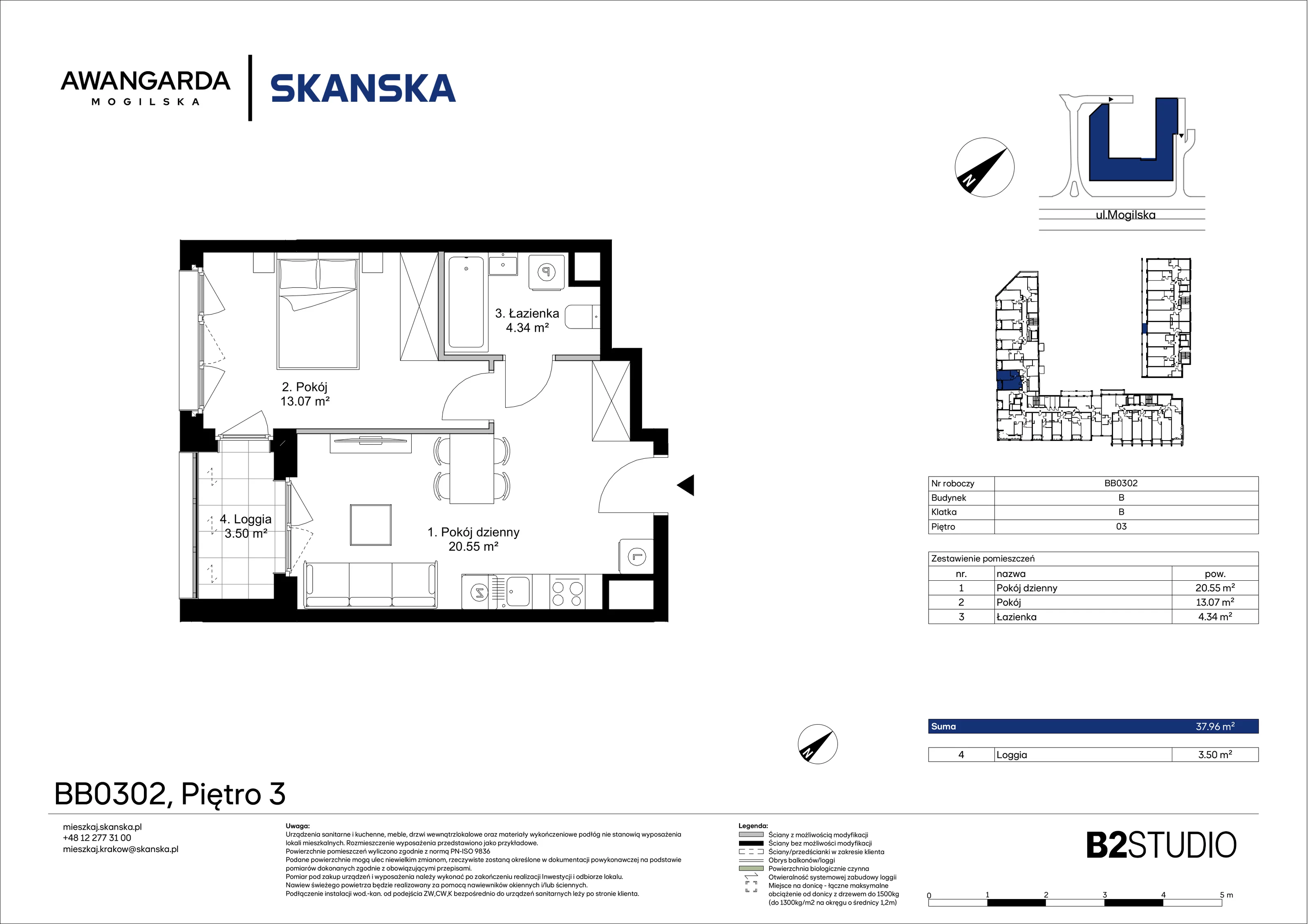 2 pokoje, mieszkanie 37,96 m², piętro 3, oferta nr 1BB0302, Awangarda Mogilska, Kraków, Prądnik Czerwony, Rakowice, ul. Mogilska 126