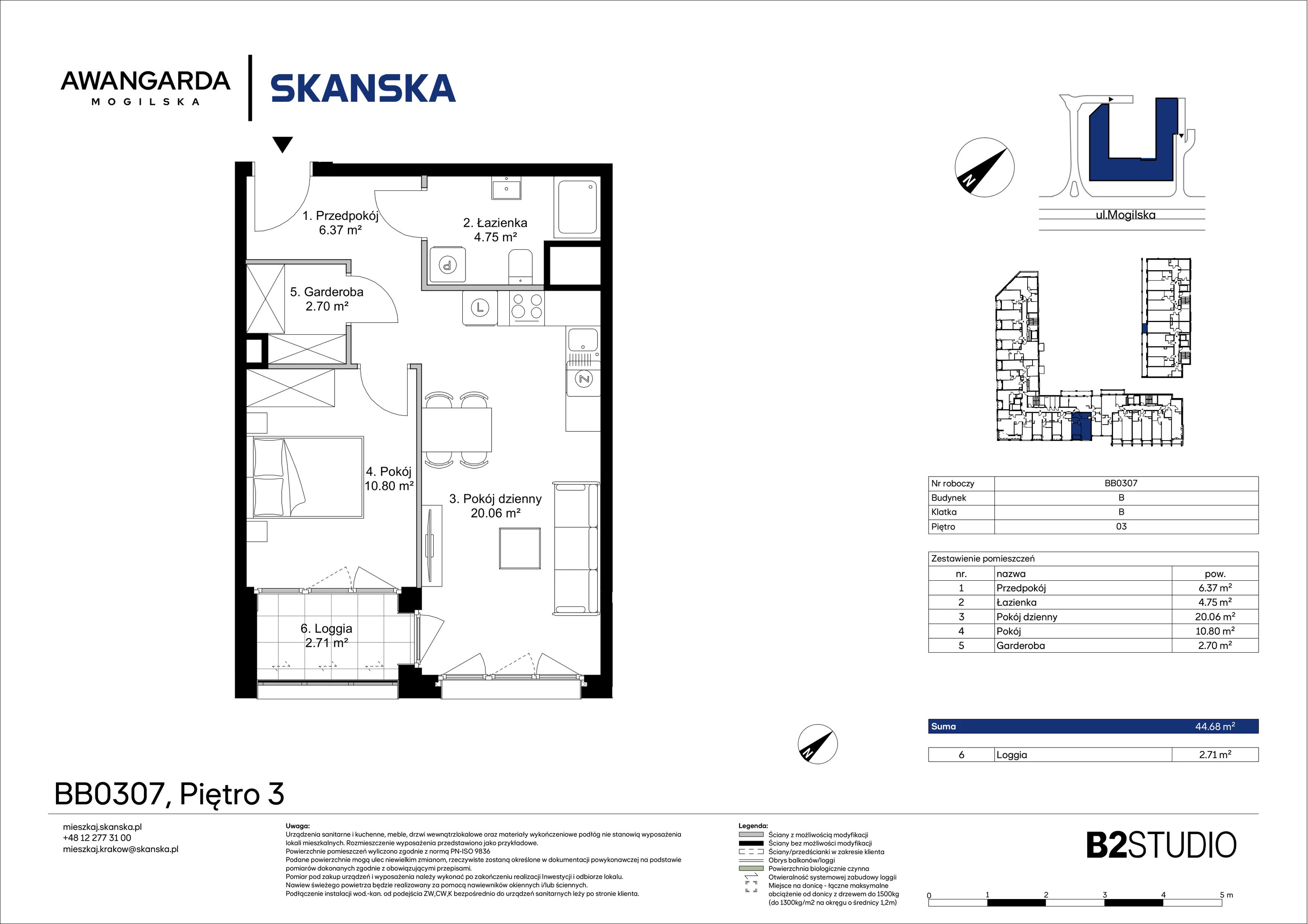 2 pokoje, mieszkanie 44,68 m², piętro 3, oferta nr 1BB0307, Awangarda Mogilska, Kraków, Prądnik Czerwony, Rakowice, ul. Mogilska 126