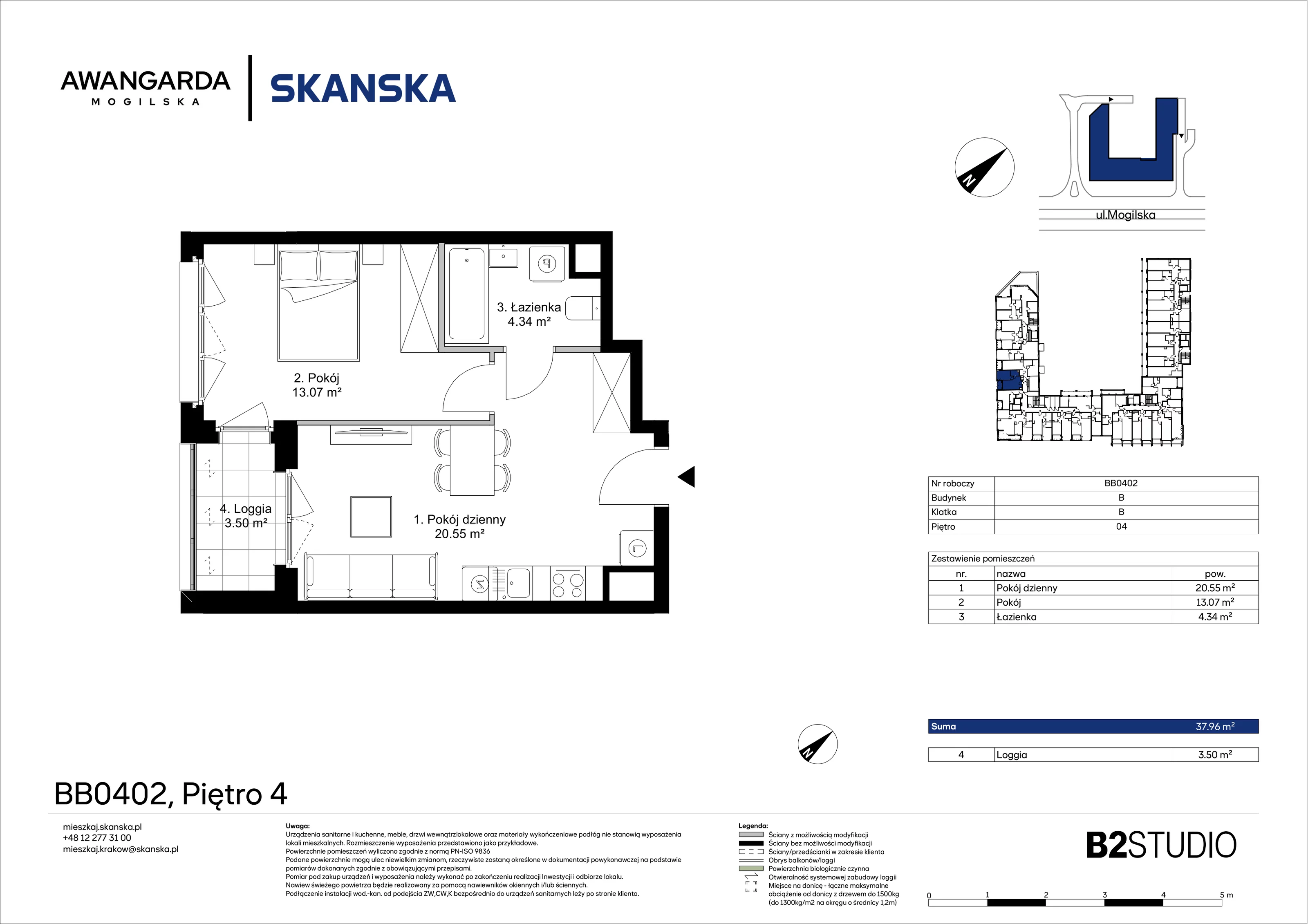 2 pokoje, mieszkanie 37,96 m², piętro 4, oferta nr 1BB0402, Awangarda Mogilska, Kraków, Prądnik Czerwony, Rakowice, ul. Mogilska 126