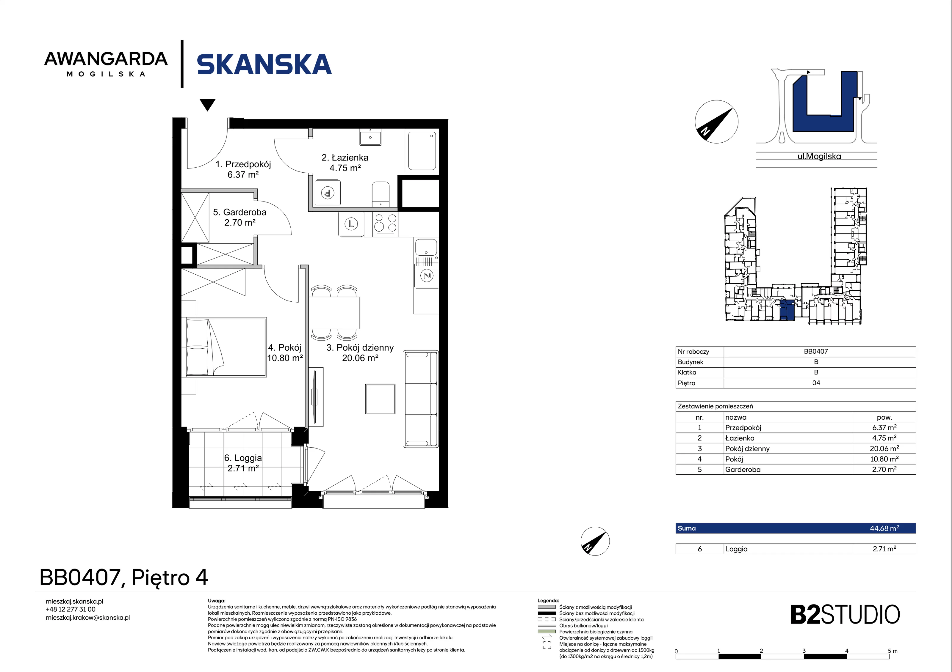 2 pokoje, mieszkanie 44,68 m², piętro 4, oferta nr 1BB0407, Awangarda Mogilska, Kraków, Prądnik Czerwony, Rakowice, ul. Mogilska 126