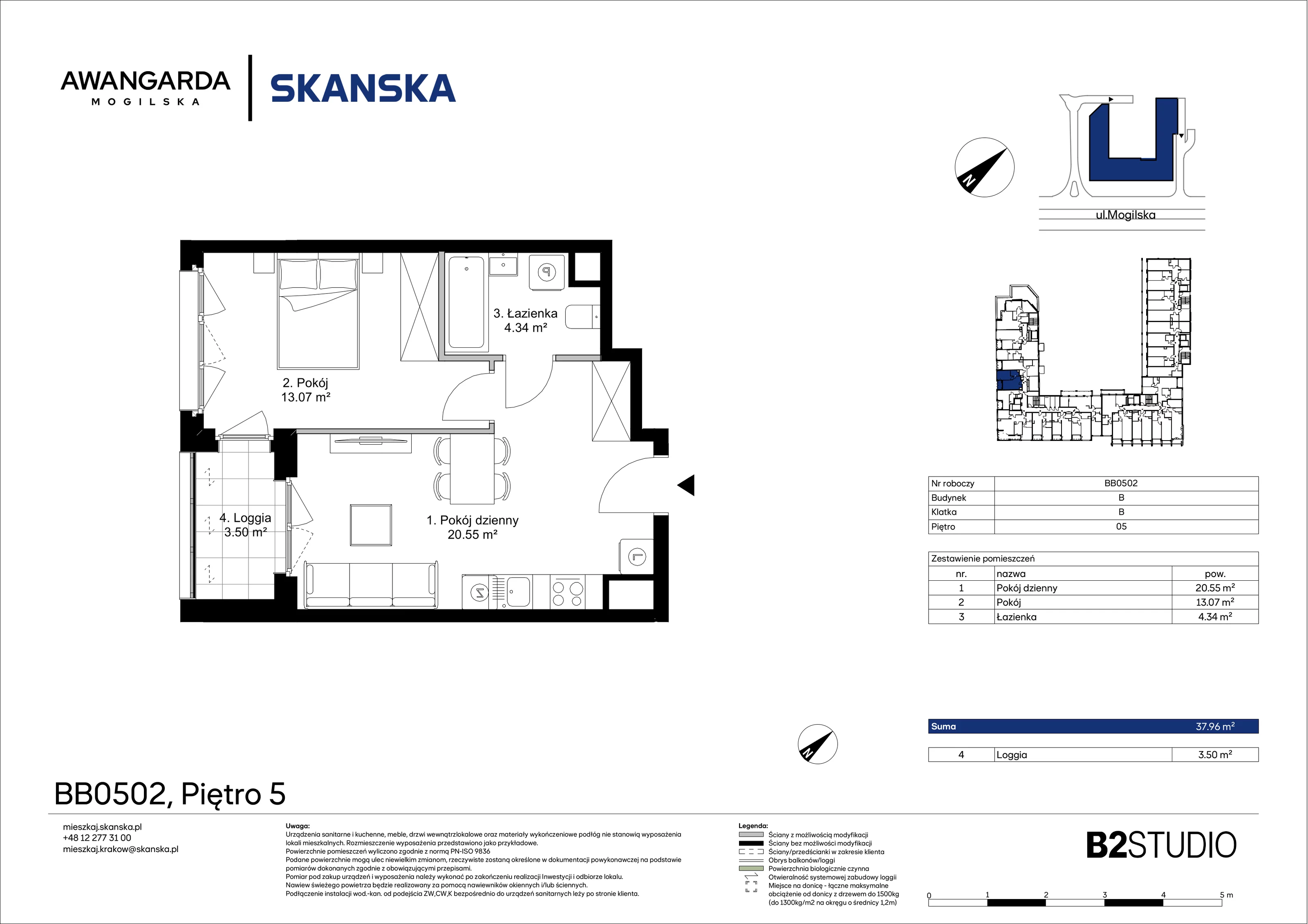 2 pokoje, apartament 37,96 m², piętro 5, oferta nr 1BB0502, Awangarda Mogilska, Kraków, Prądnik Czerwony, Rakowice, ul. Mogilska 126