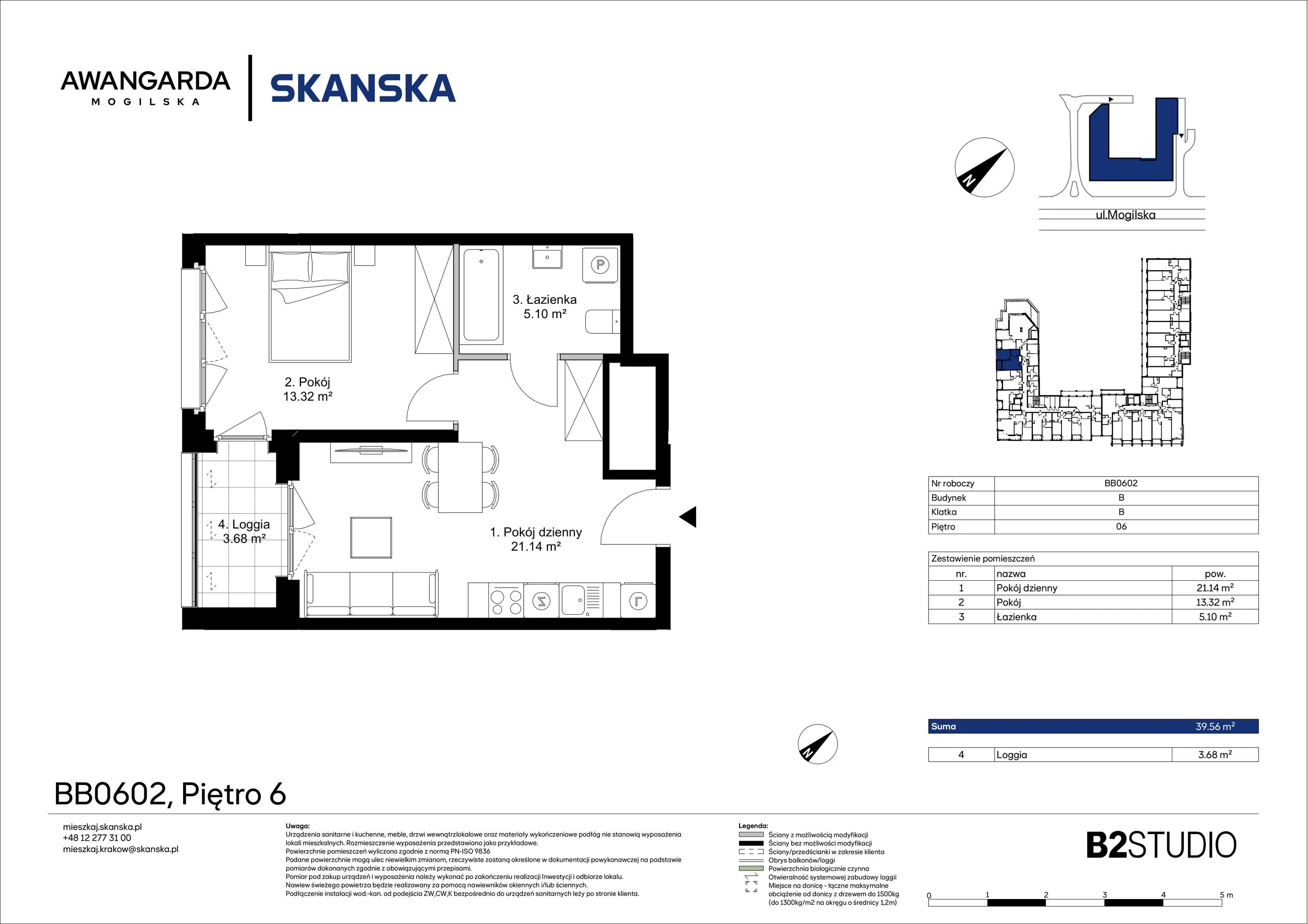 2 pokoje, mieszkanie 39,56 m², piętro 6, oferta nr 1BB0602, Awangarda Mogilska, Kraków, Prądnik Czerwony, Rakowice, ul. Mogilska 126