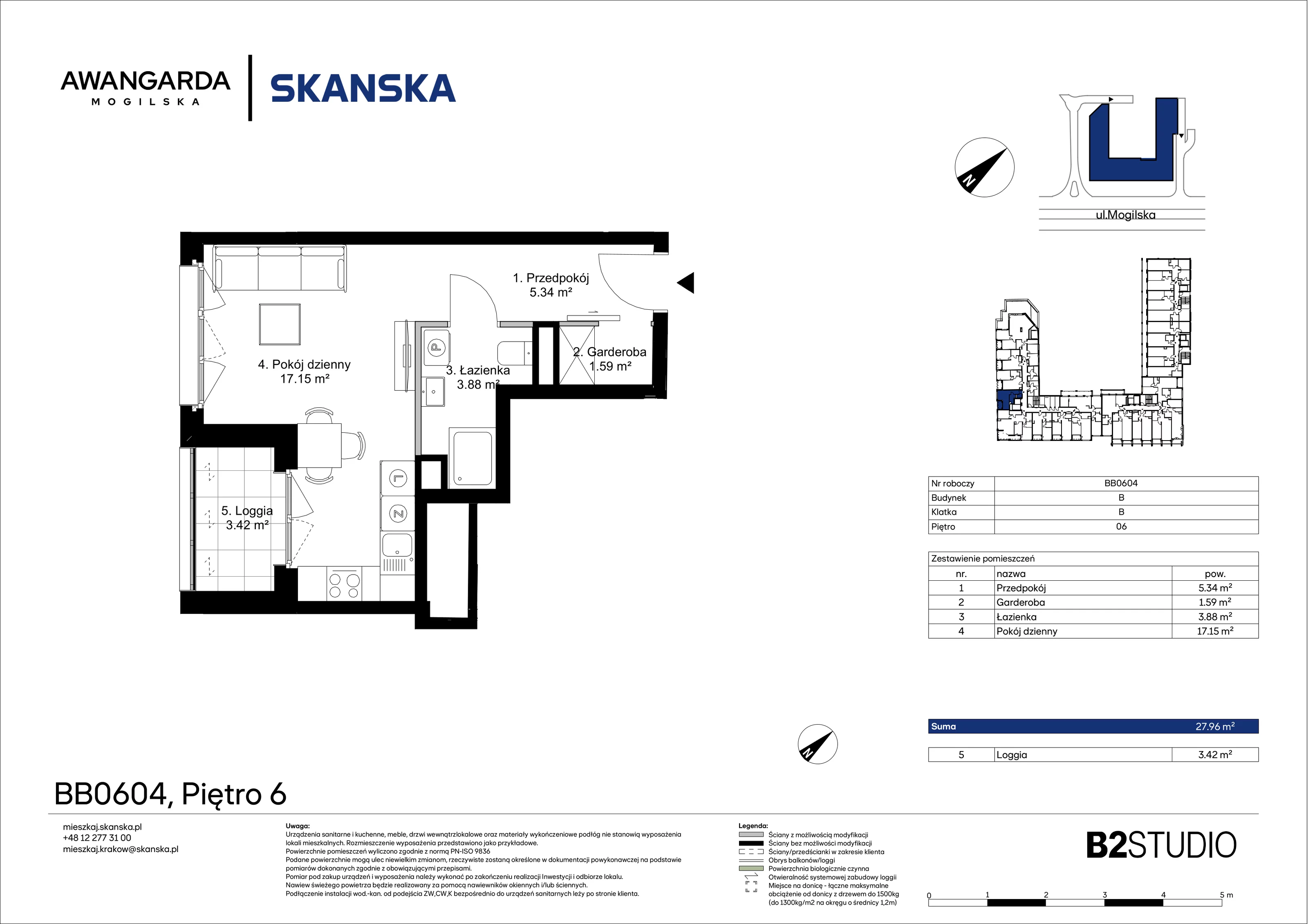 1 pokój, mieszkanie 27,96 m², piętro 6, oferta nr 1BB0604, Awangarda Mogilska, Kraków, Prądnik Czerwony, Rakowice, ul. Mogilska 126