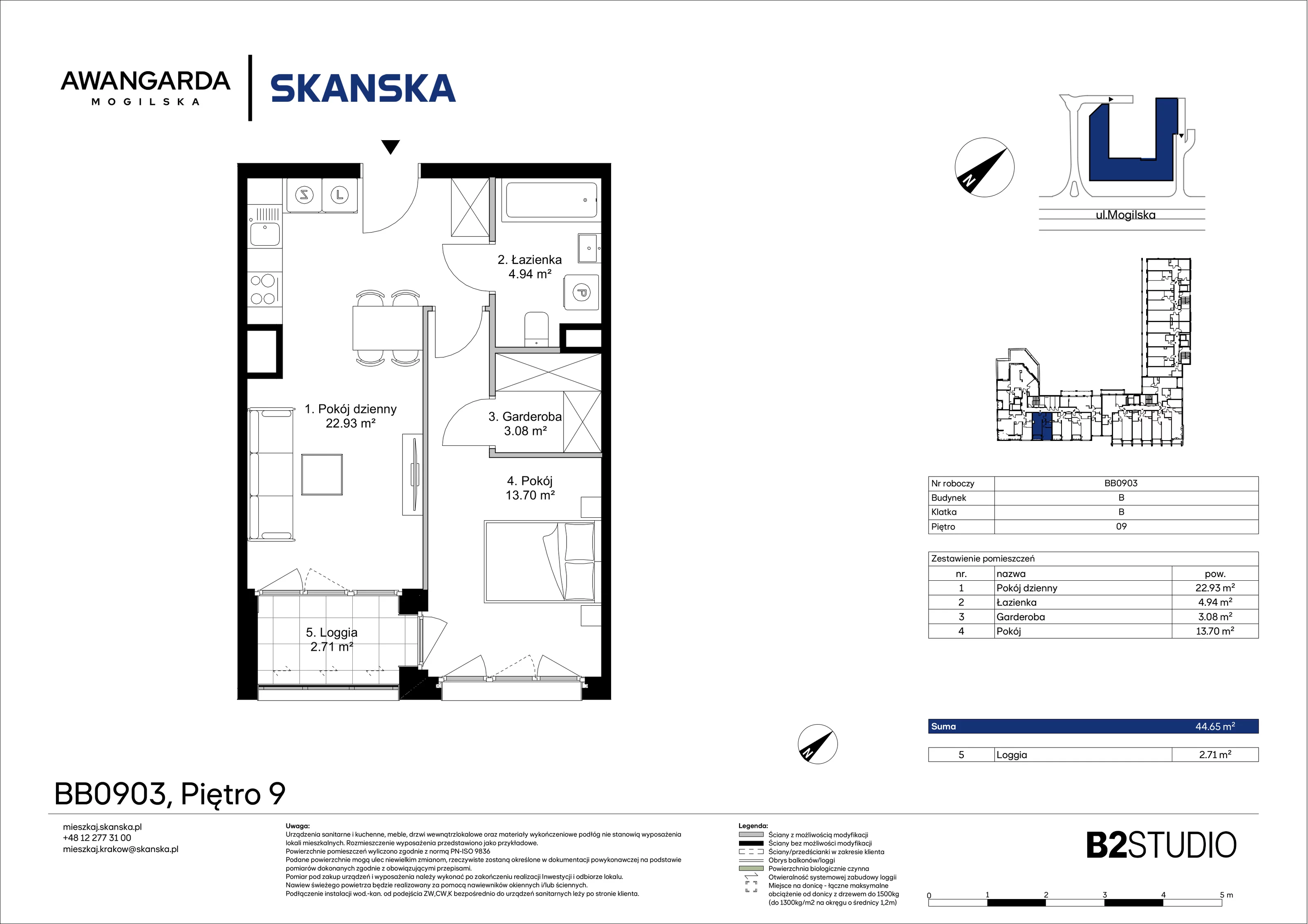 2 pokoje, mieszkanie 44,65 m², piętro 9, oferta nr 1BB0903, Awangarda Mogilska, Kraków, Prądnik Czerwony, Rakowice, ul. Mogilska 126