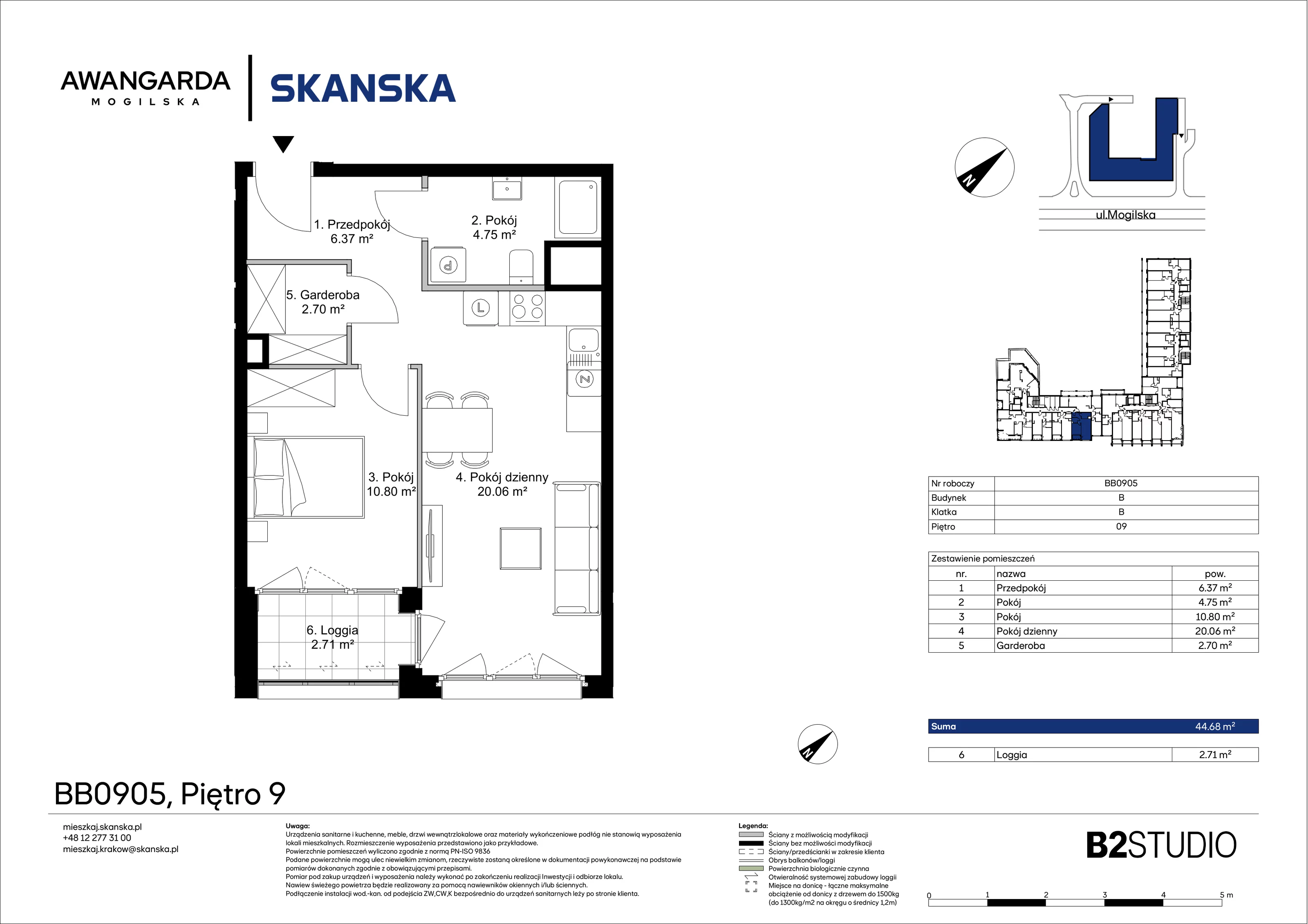 2 pokoje, mieszkanie 44,68 m², piętro 9, oferta nr 1BB0905, Awangarda Mogilska, Kraków, Prądnik Czerwony, Rakowice, ul. Mogilska 126