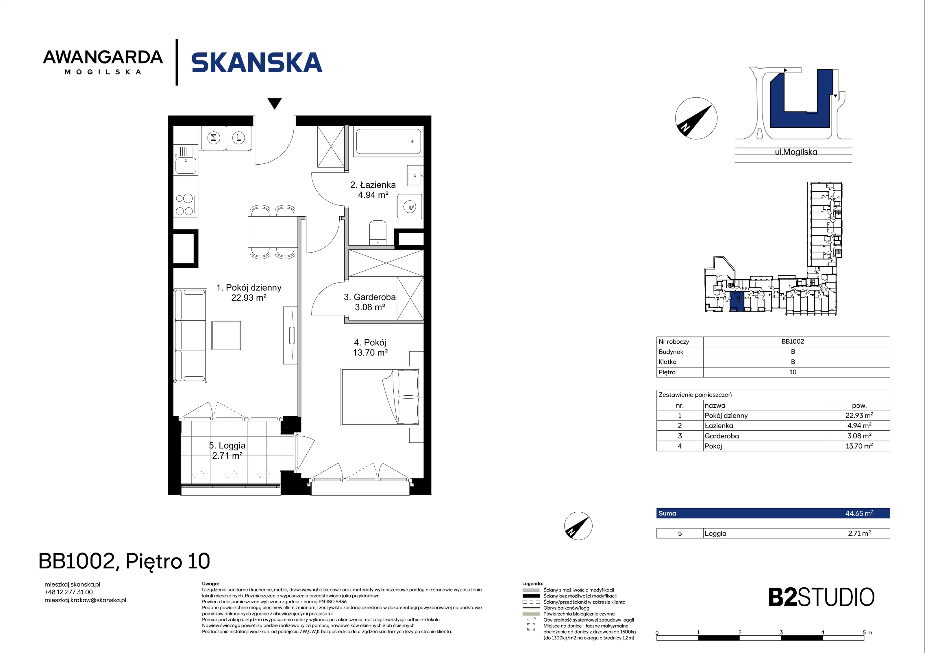 2 pokoje, mieszkanie 44,65 m², piętro 10, oferta nr 1BB1002, Awangarda Mogilska, Kraków, Prądnik Czerwony, Rakowice, ul. Mogilska 126