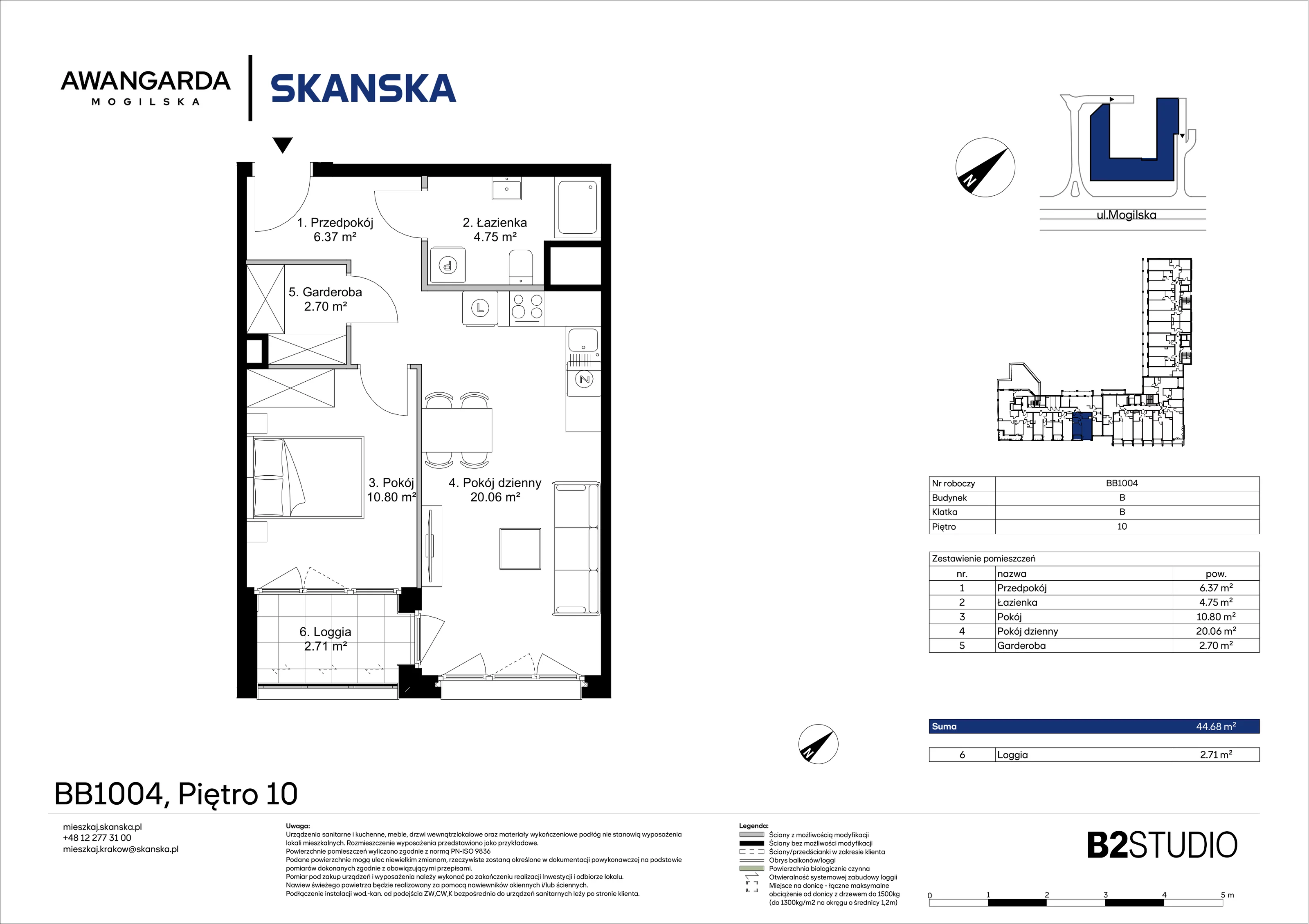 2 pokoje, mieszkanie 44,68 m², piętro 10, oferta nr 1BB1004, Awangarda Mogilska, Kraków, Prądnik Czerwony, Rakowice, ul. Mogilska 126