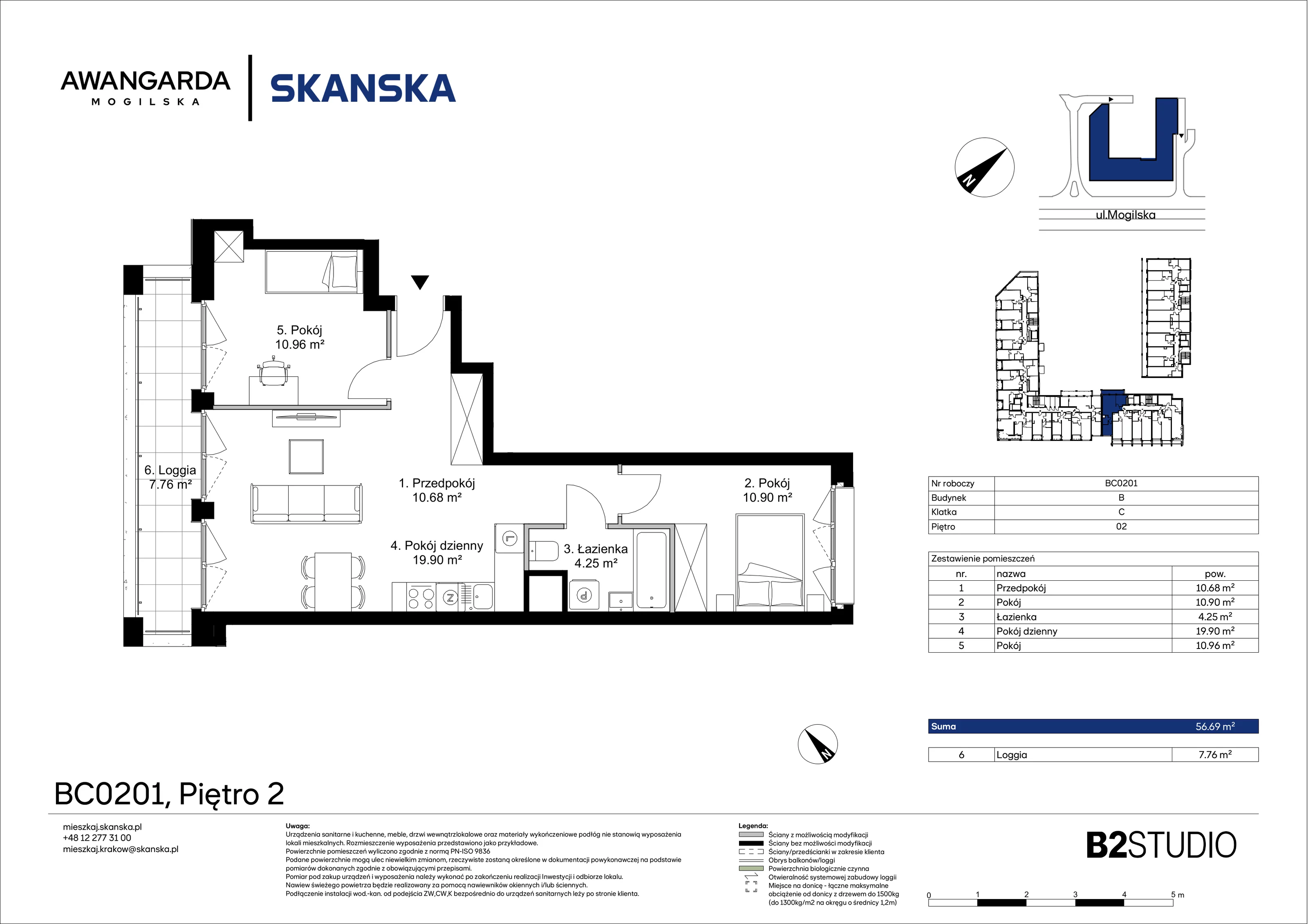 3 pokoje, mieszkanie 56,69 m², piętro 2, oferta nr 1BC0201, Awangarda Mogilska, Kraków, Prądnik Czerwony, Rakowice, ul. Mogilska 126