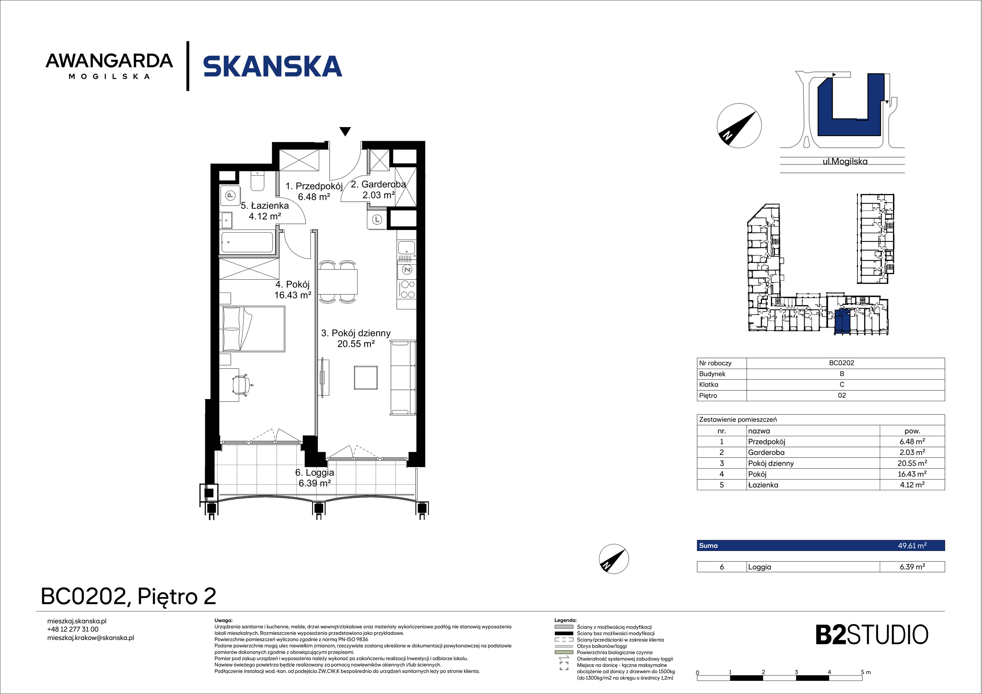 2 pokoje, mieszkanie 49,61 m², piętro 2, oferta nr 1BC0202, Awangarda Mogilska, Kraków, Prądnik Czerwony, Rakowice, ul. Mogilska 126