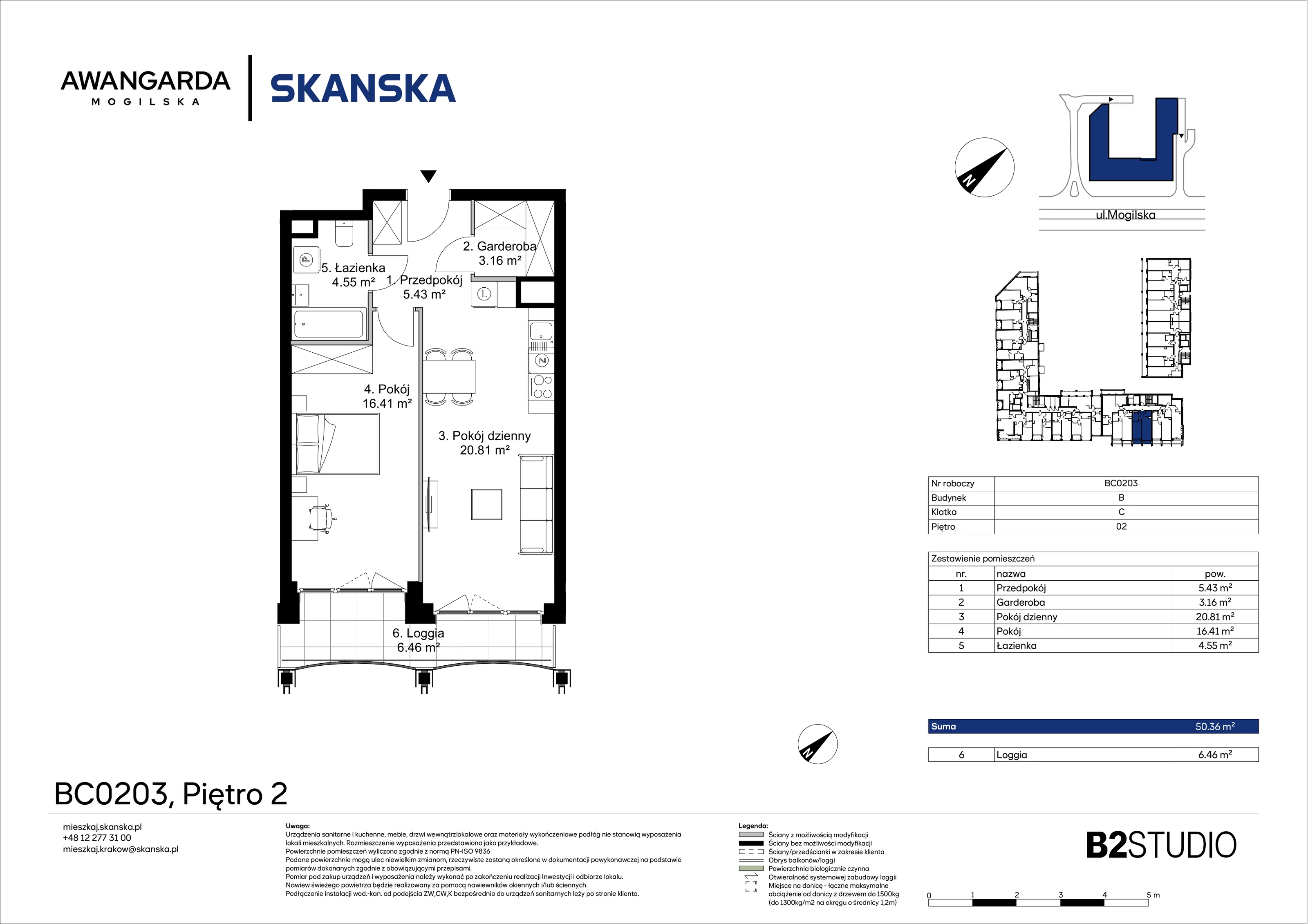 2 pokoje, mieszkanie 50,36 m², piętro 2, oferta nr 1BC0203, Awangarda Mogilska, Kraków, Prądnik Czerwony, Rakowice, ul. Mogilska 126