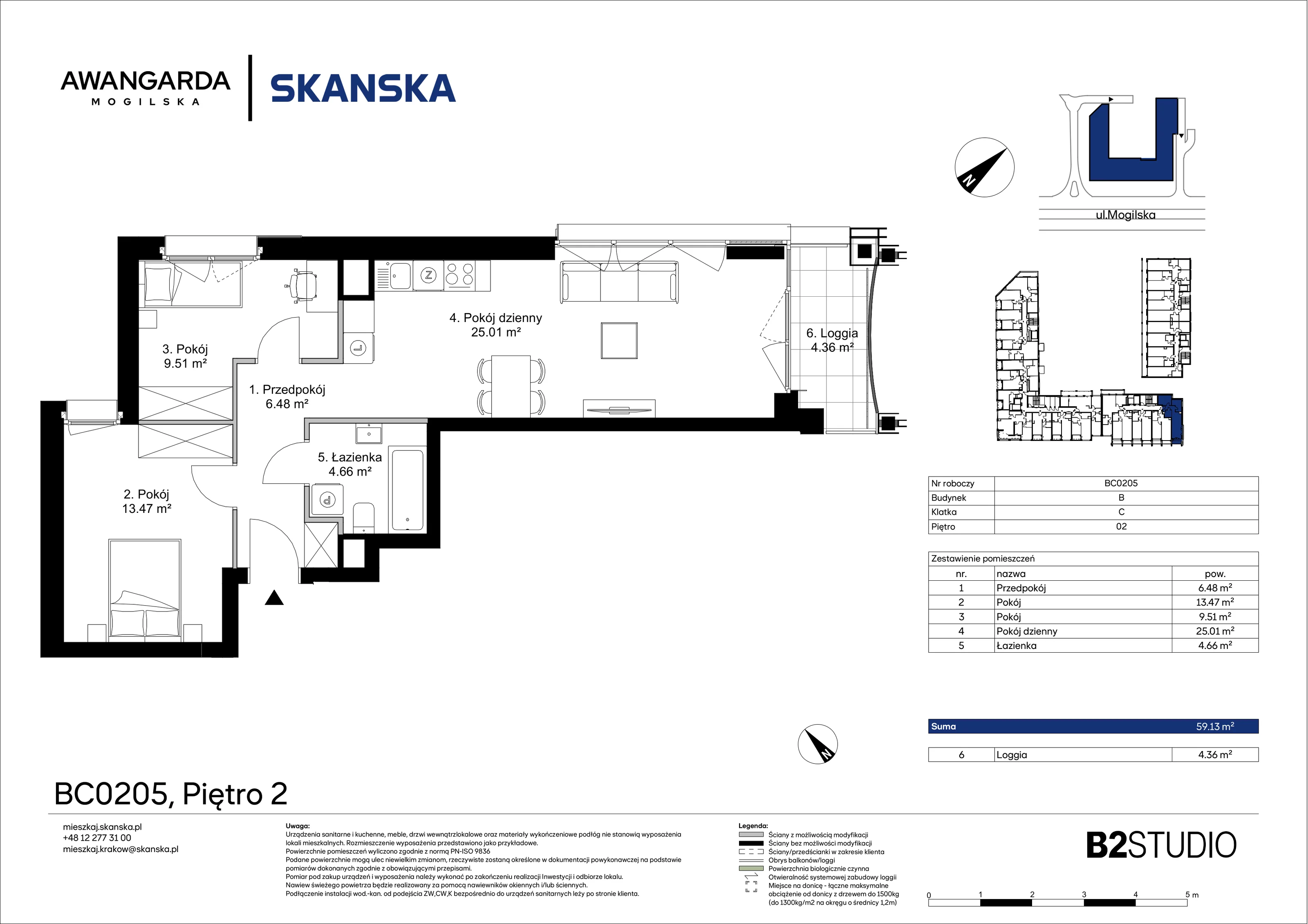 3 pokoje, mieszkanie 59,13 m², piętro 2, oferta nr 1BC0205, Awangarda Mogilska, Kraków, Prądnik Czerwony, Rakowice, ul. Mogilska 126