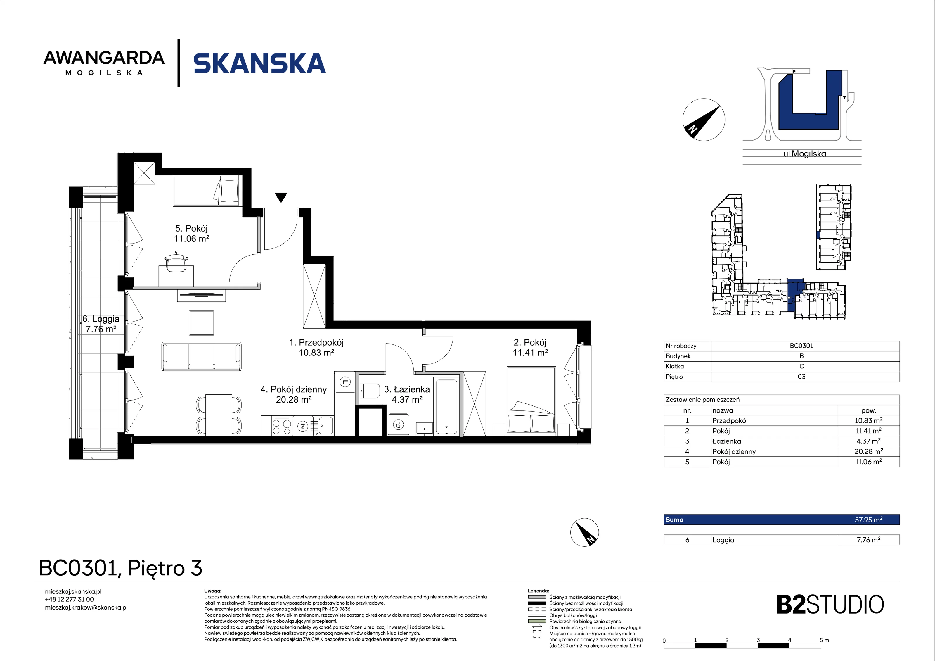 3 pokoje, mieszkanie 57,95 m², piętro 3, oferta nr 1BC0301, Awangarda Mogilska, Kraków, Prądnik Czerwony, Rakowice, ul. Mogilska 126