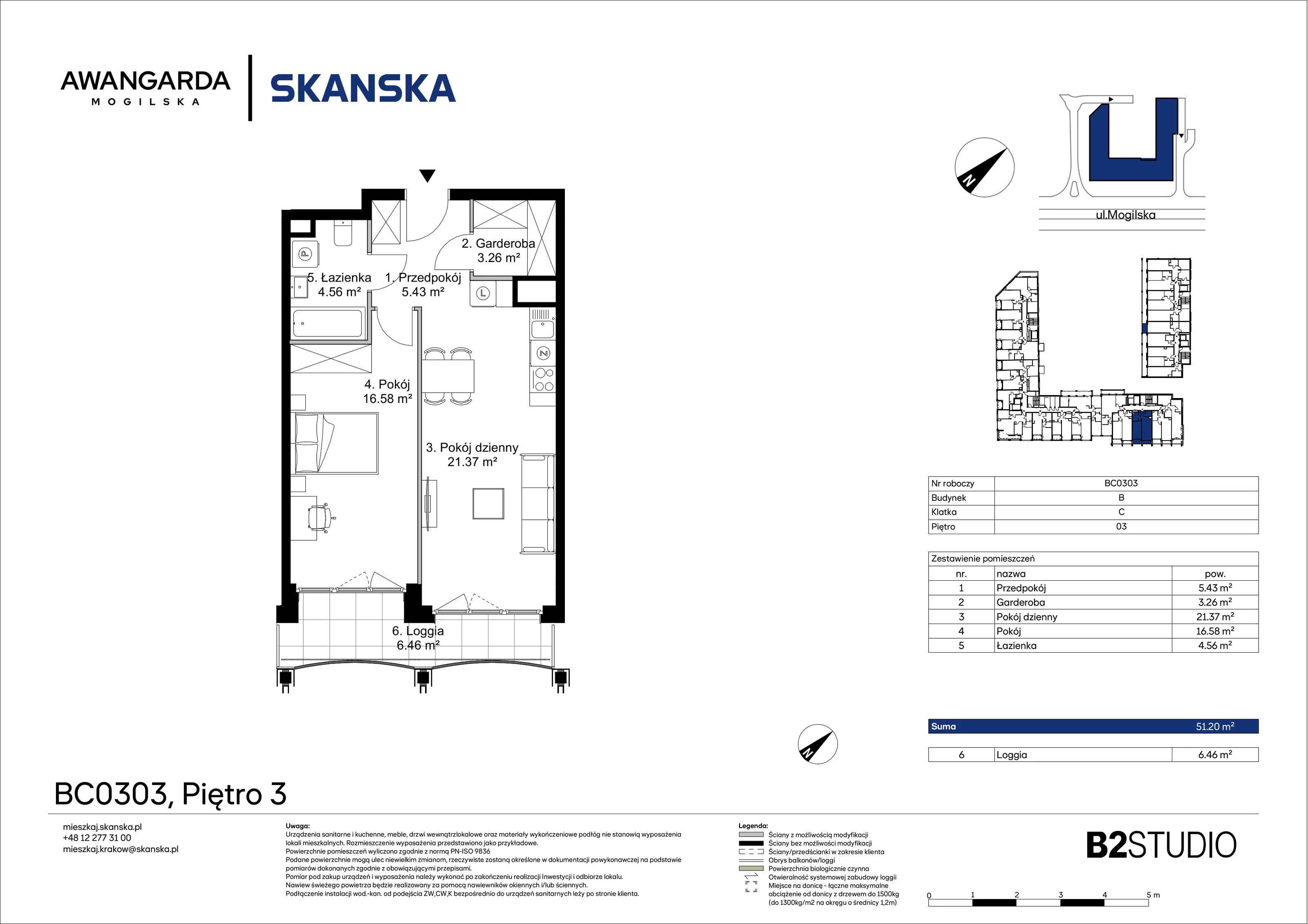 2 pokoje, mieszkanie 51,20 m², piętro 3, oferta nr 1BC0303, Awangarda Mogilska, Kraków, Prądnik Czerwony, Rakowice, ul. Mogilska 126