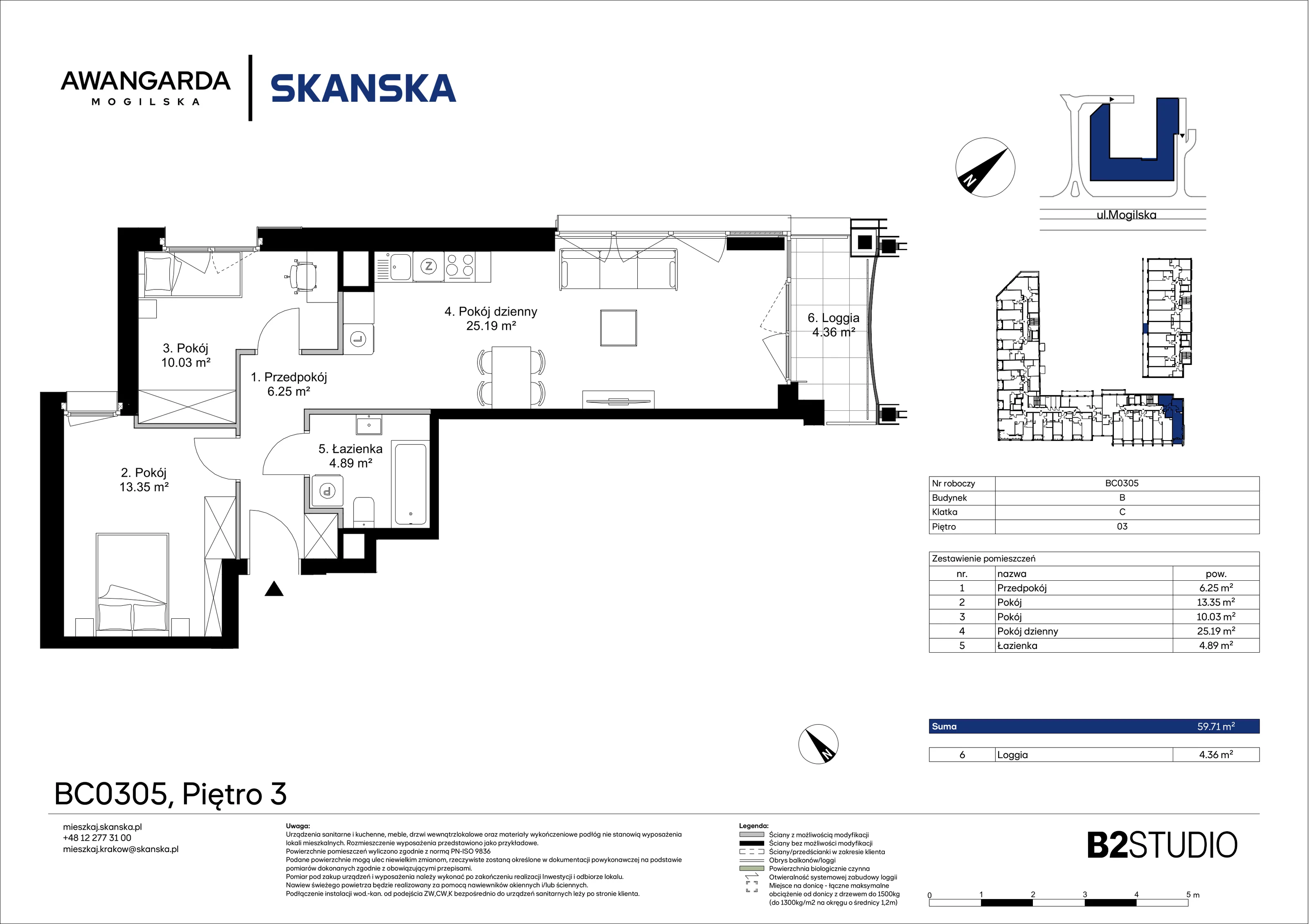 3 pokoje, mieszkanie 59,71 m², piętro 3, oferta nr 1BC0305, Awangarda Mogilska, Kraków, Prądnik Czerwony, Rakowice, ul. Mogilska 126