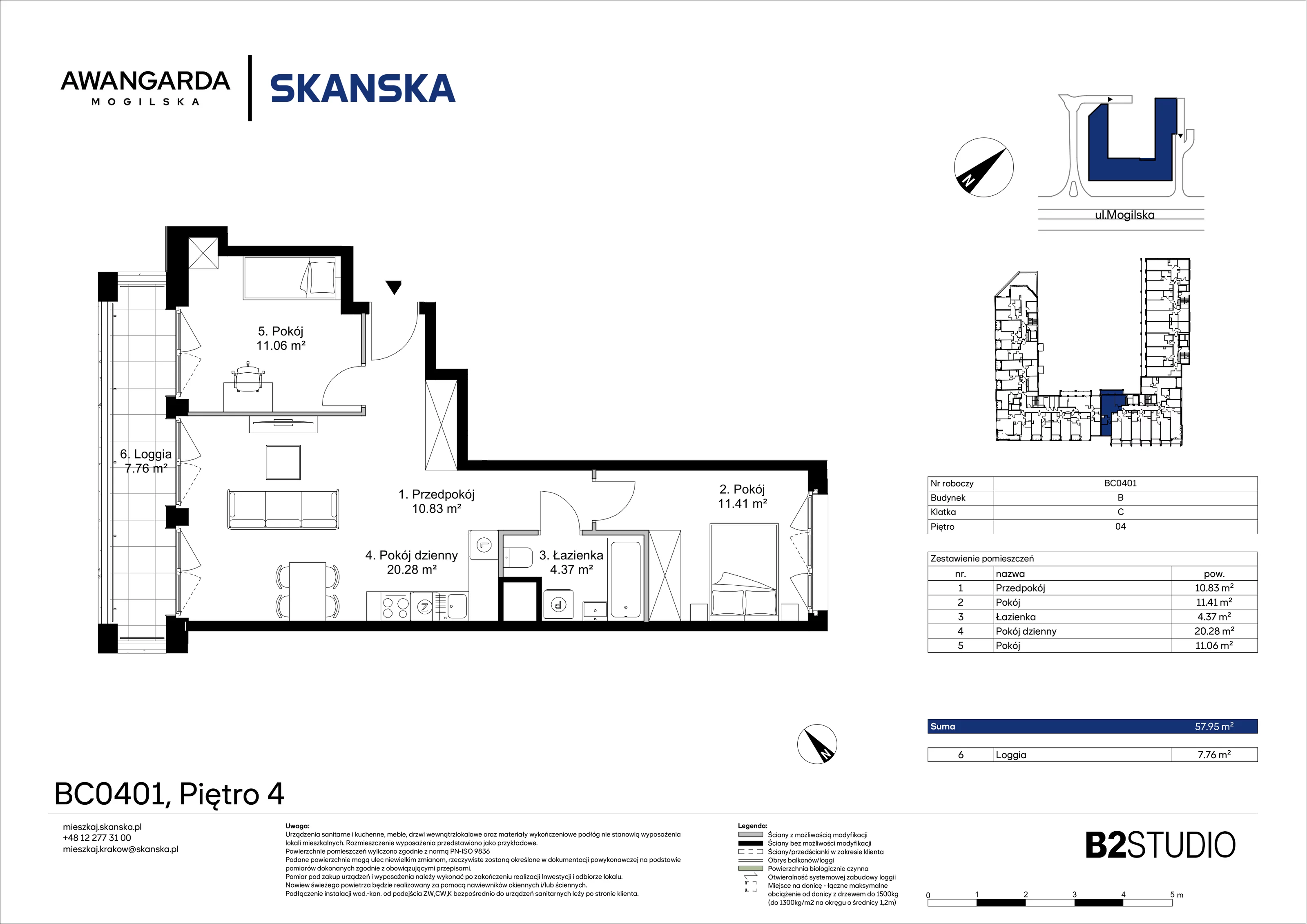 3 pokoje, mieszkanie 57,95 m², piętro 4, oferta nr 1BC0401, Awangarda Mogilska, Kraków, Prądnik Czerwony, Rakowice, ul. Mogilska 126