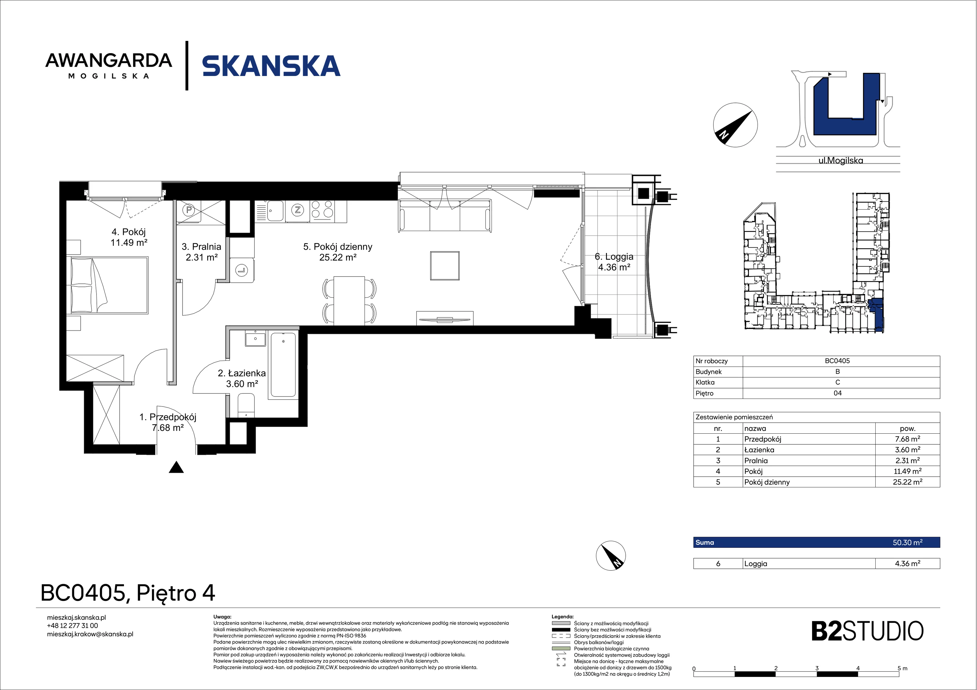 2 pokoje, apartament 50,30 m², piętro 4, oferta nr 1BC0405, Awangarda Mogilska, Kraków, Prądnik Czerwony, Rakowice, ul. Mogilska 126