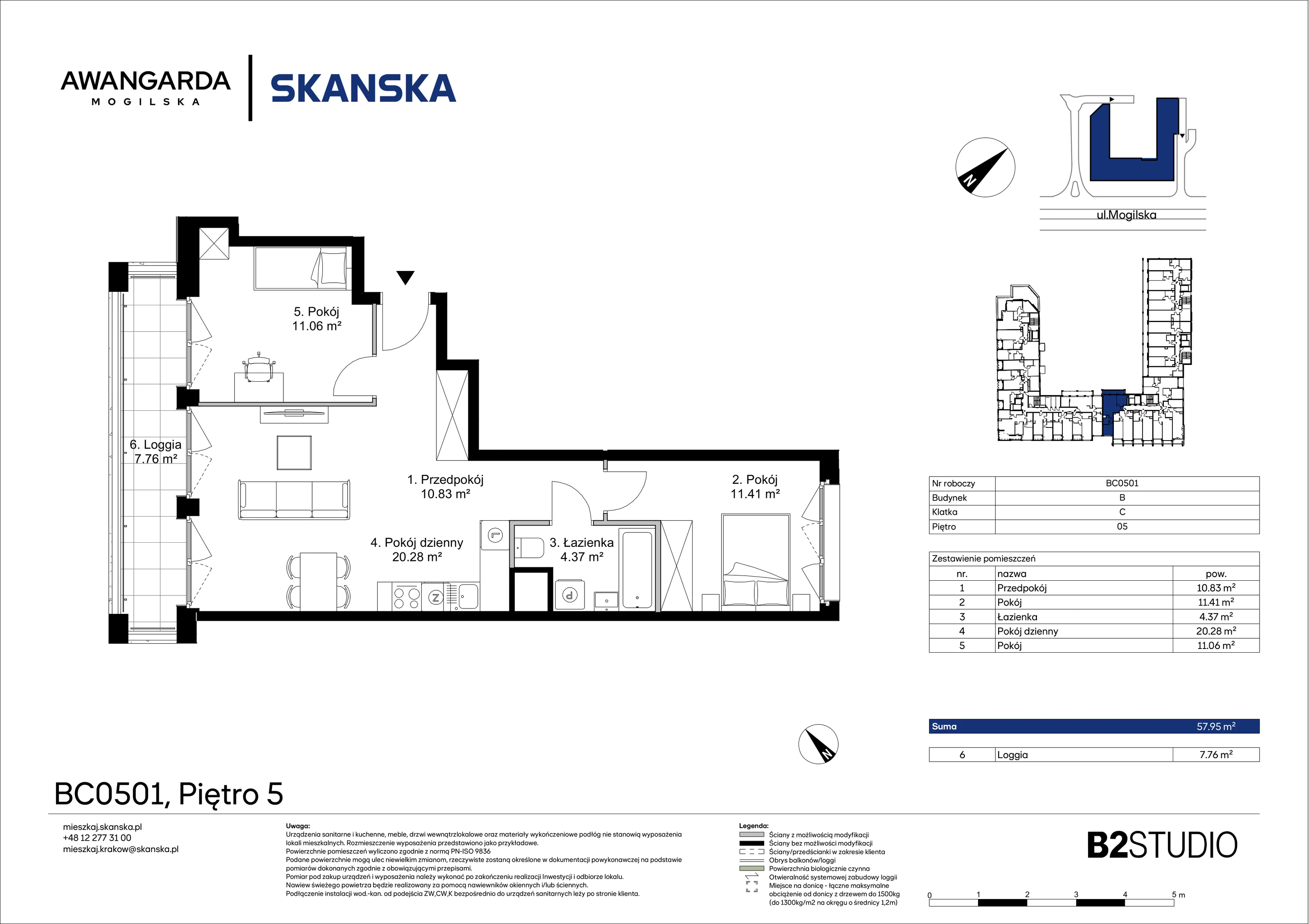 3 pokoje, mieszkanie 57,95 m², piętro 5, oferta nr 1BC0501, Awangarda Mogilska, Kraków, Prądnik Czerwony, Rakowice, ul. Mogilska 126