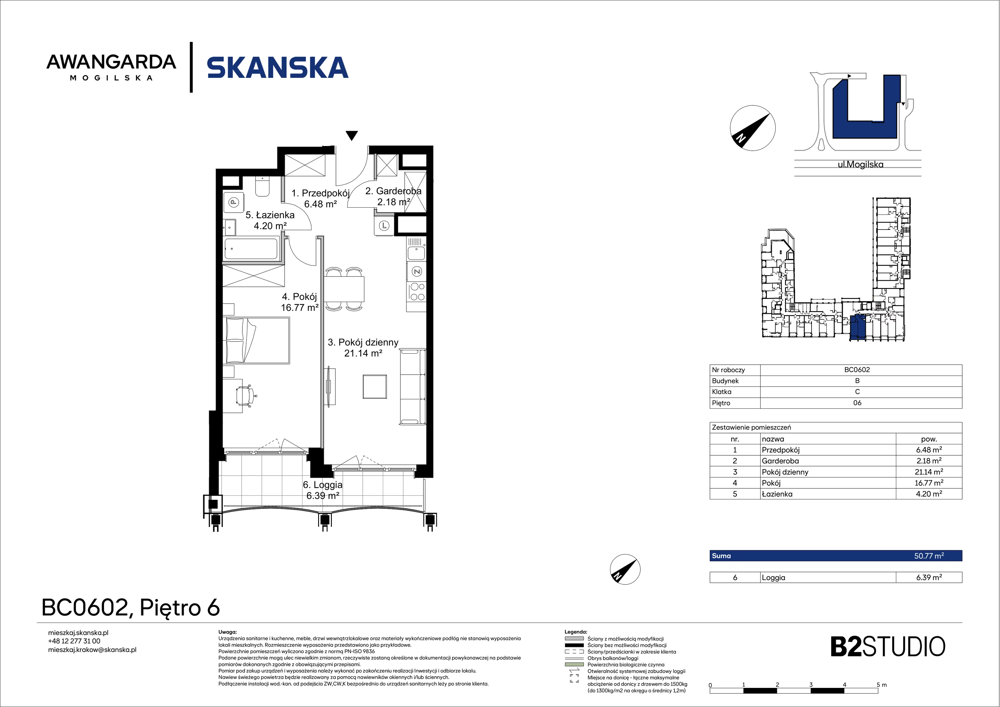 2 pokoje, mieszkanie 50,77 m², piętro 6, oferta nr 1BC0602, Awangarda Mogilska, Kraków, Prądnik Czerwony, Rakowice, ul. Mogilska 126