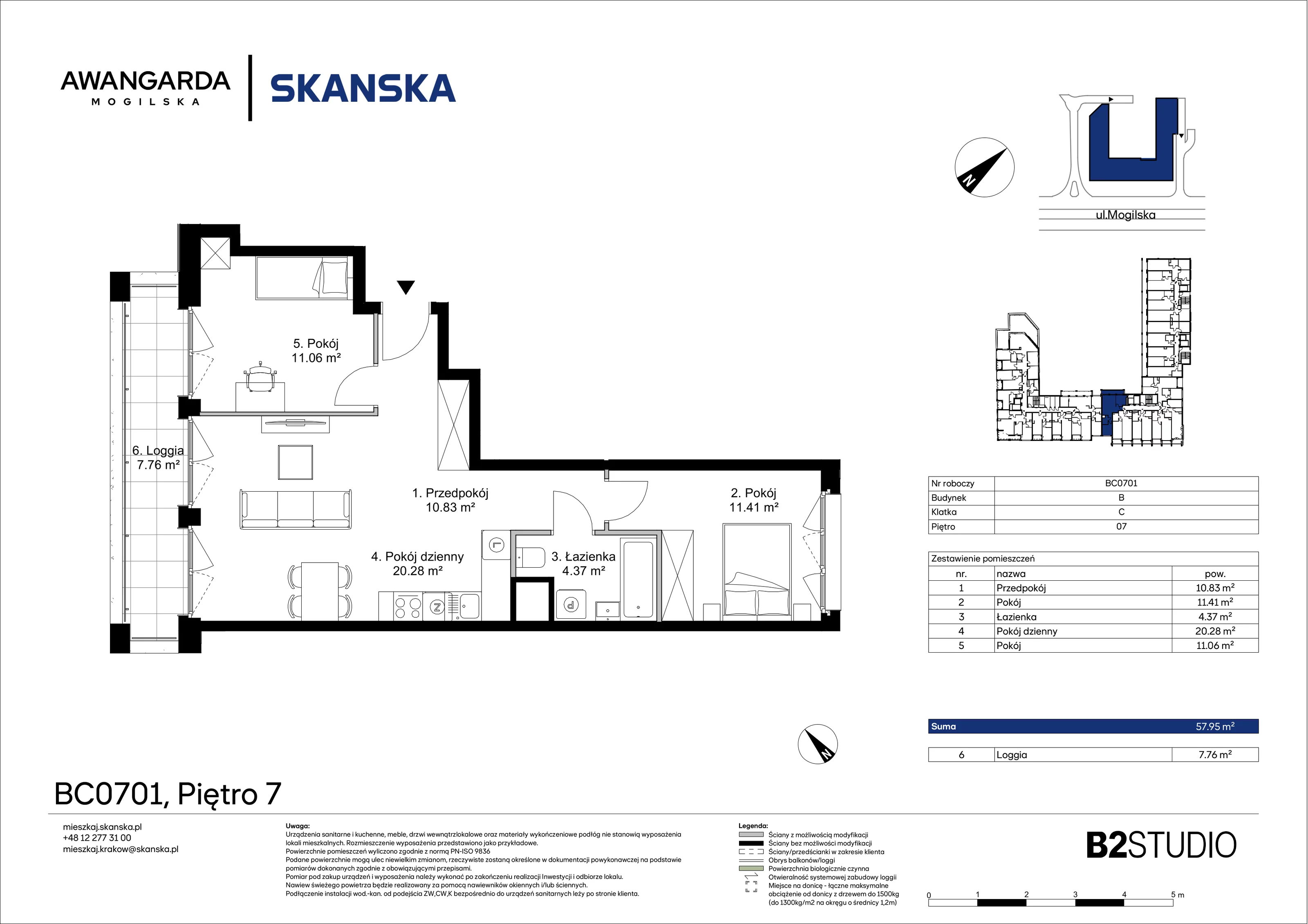 3 pokoje, mieszkanie 57,95 m², piętro 7, oferta nr 1BC0701, Awangarda Mogilska, Kraków, Prądnik Czerwony, Rakowice, ul. Mogilska 126