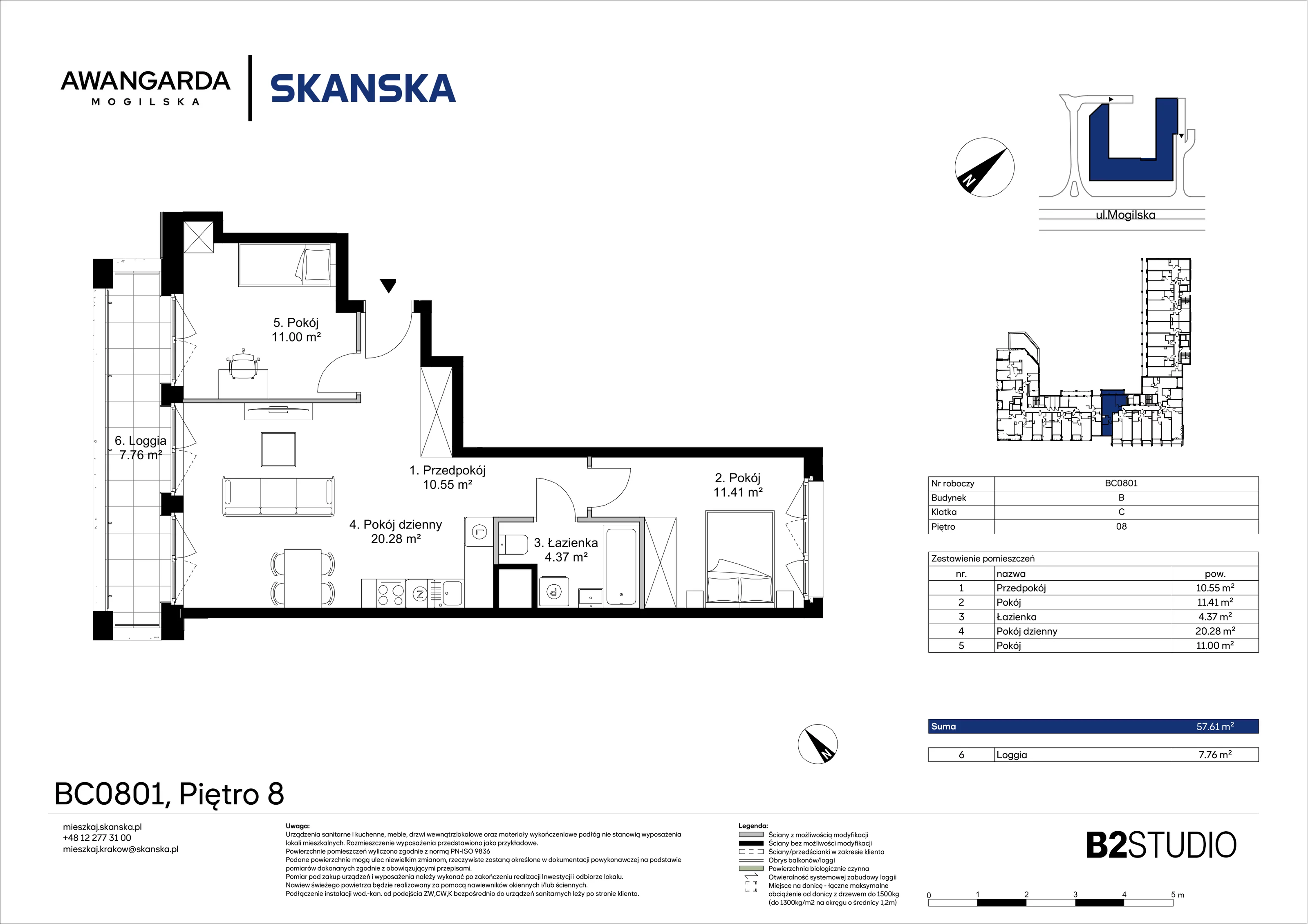 3 pokoje, mieszkanie 57,61 m², piętro 8, oferta nr 1BC0801, Awangarda Mogilska, Kraków, Prądnik Czerwony, Rakowice, ul. Mogilska 126