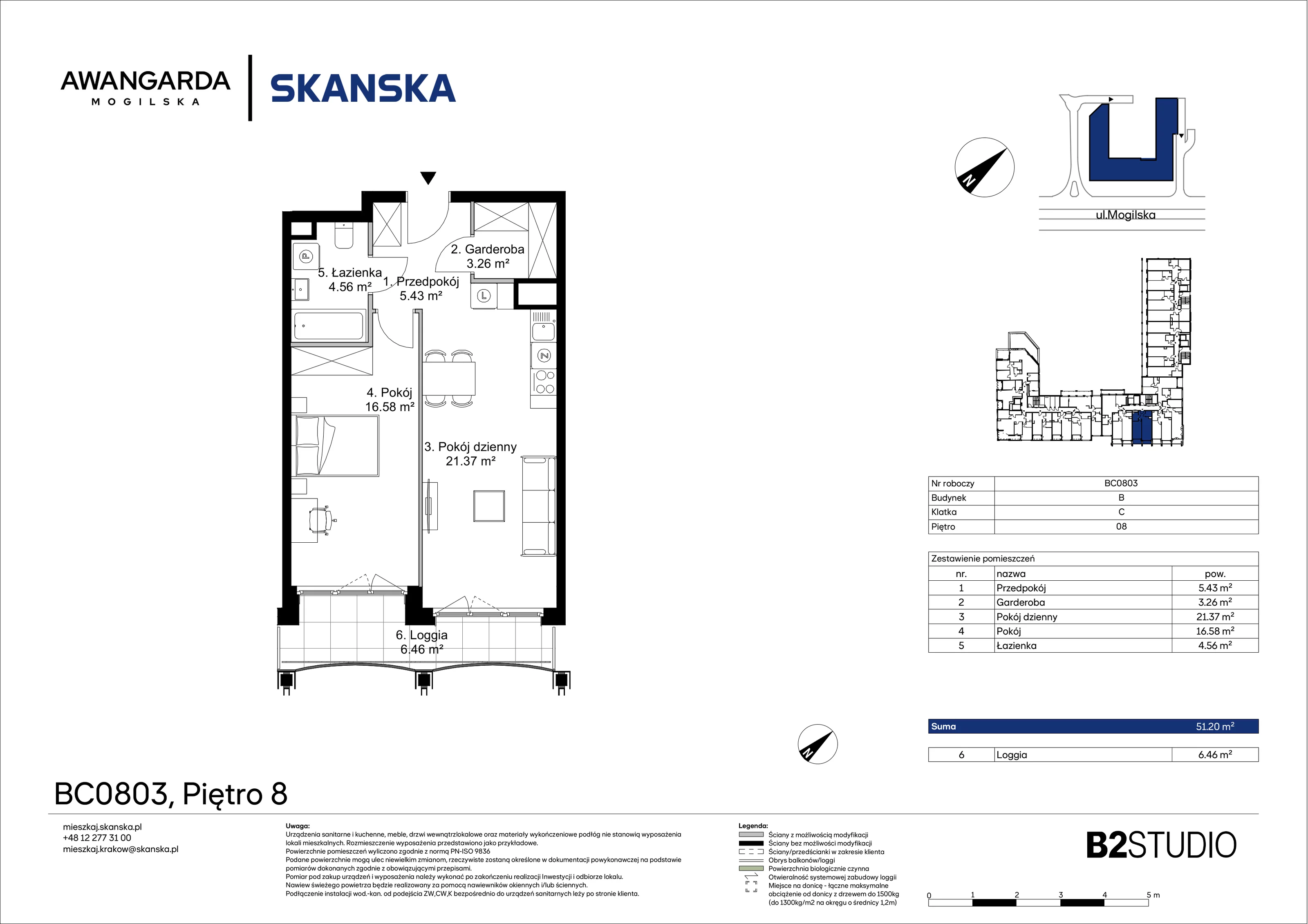 2 pokoje, mieszkanie 51,20 m², piętro 8, oferta nr 1BC0803, Awangarda Mogilska, Kraków, Prądnik Czerwony, Rakowice, ul. Mogilska 126