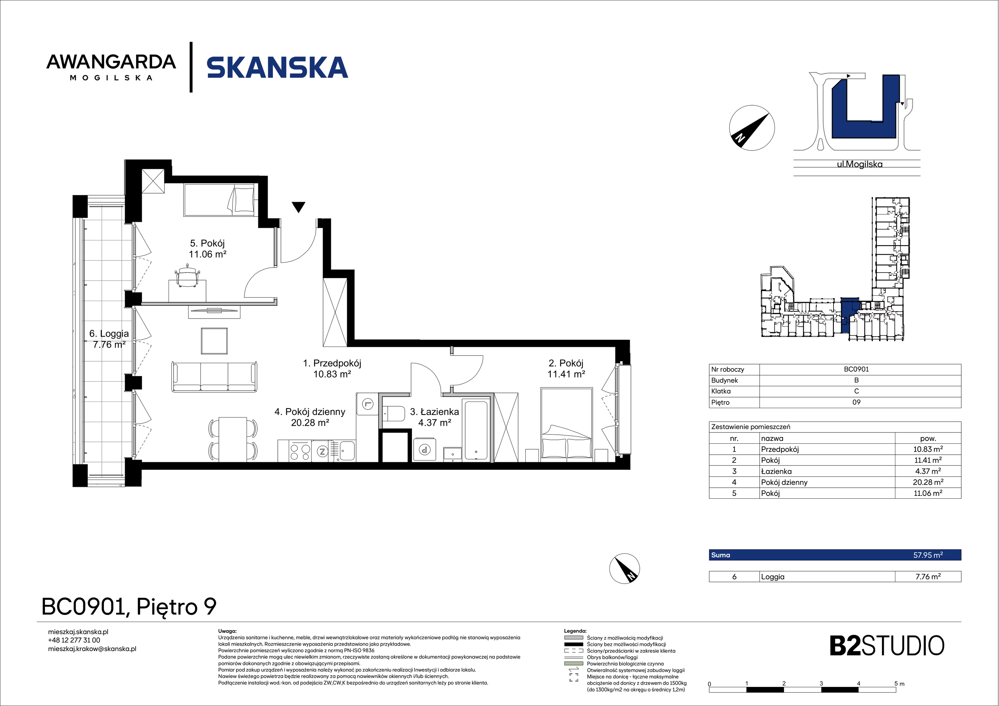 3 pokoje, mieszkanie 57,95 m², piętro 9, oferta nr 1BC0901, Awangarda Mogilska, Kraków, Prądnik Czerwony, Rakowice, ul. Mogilska 126