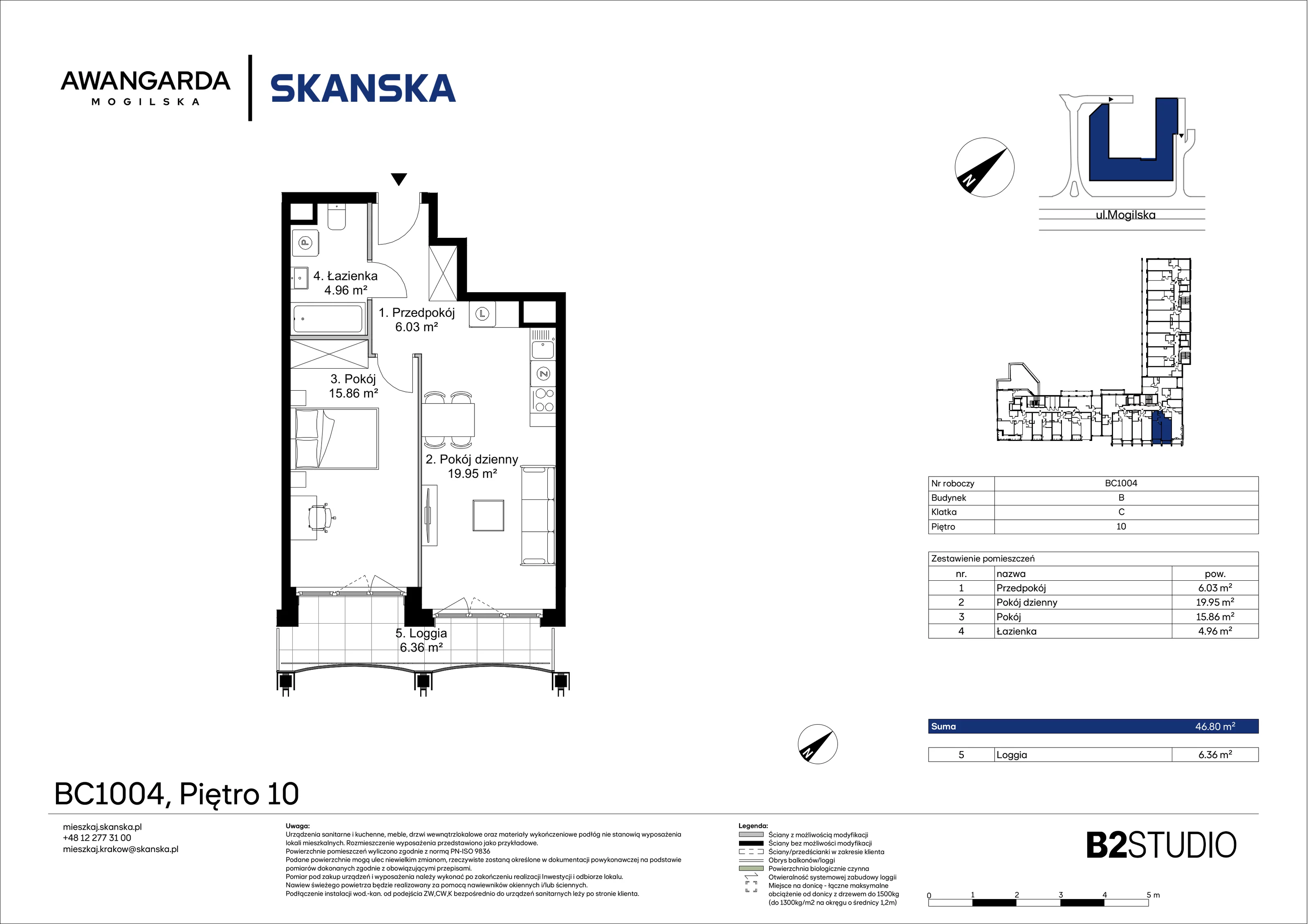 2 pokoje, mieszkanie 46,80 m², piętro 10, oferta nr 1BC1004, Awangarda Mogilska, Kraków, Prądnik Czerwony, Rakowice, ul. Mogilska 126