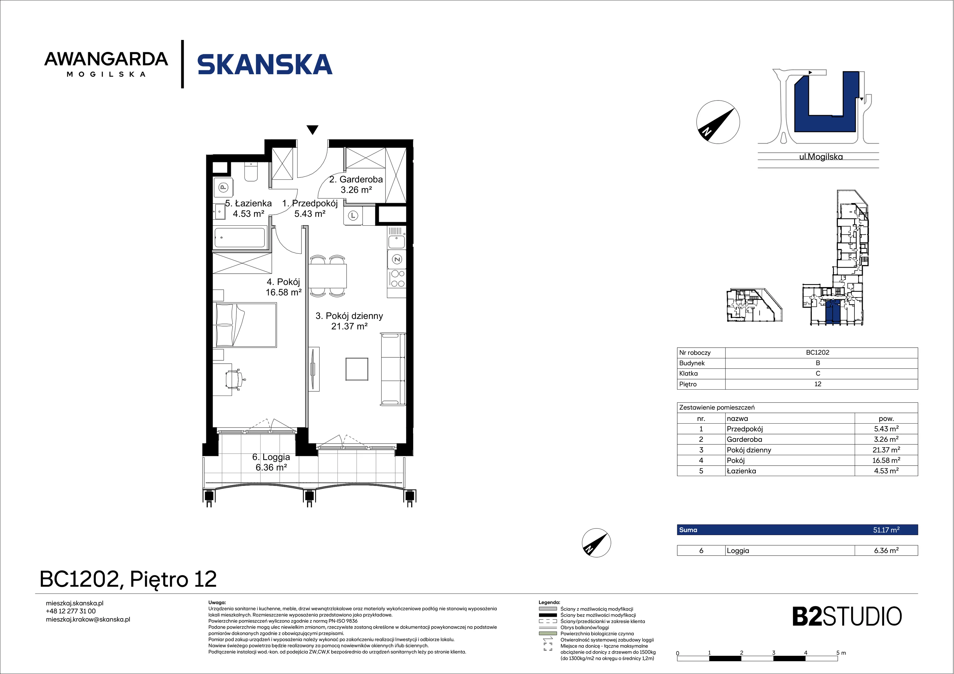 2 pokoje, mieszkanie 51,17 m², piętro 12, oferta nr 1BC1202, Awangarda Mogilska, Kraków, Prądnik Czerwony, Rakowice, ul. Mogilska 126