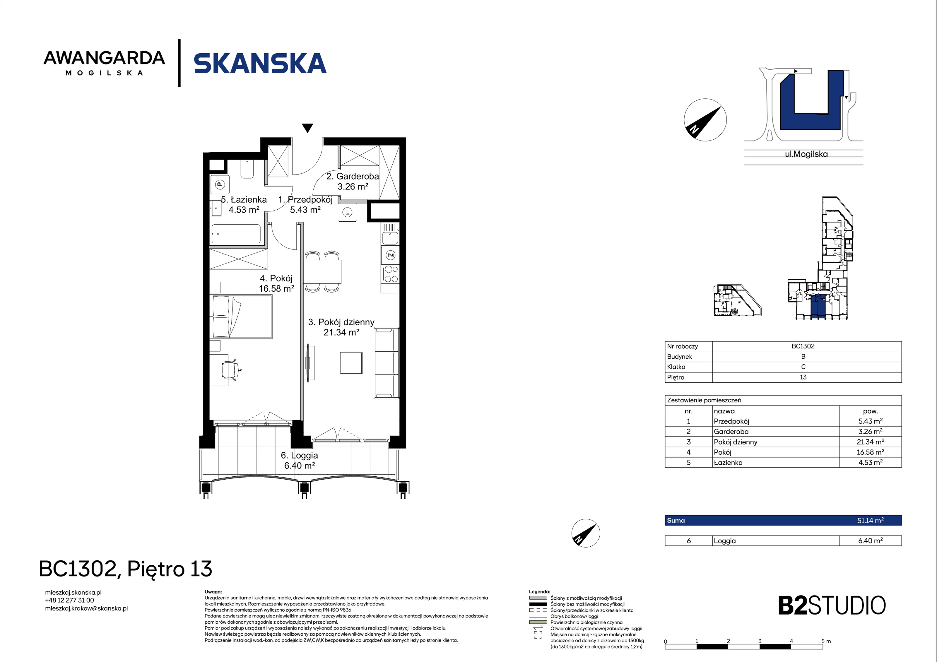 2 pokoje, mieszkanie 51,14 m², piętro 13, oferta nr 1BC1302, Awangarda Mogilska, Kraków, Prądnik Czerwony, Rakowice, ul. Mogilska 126