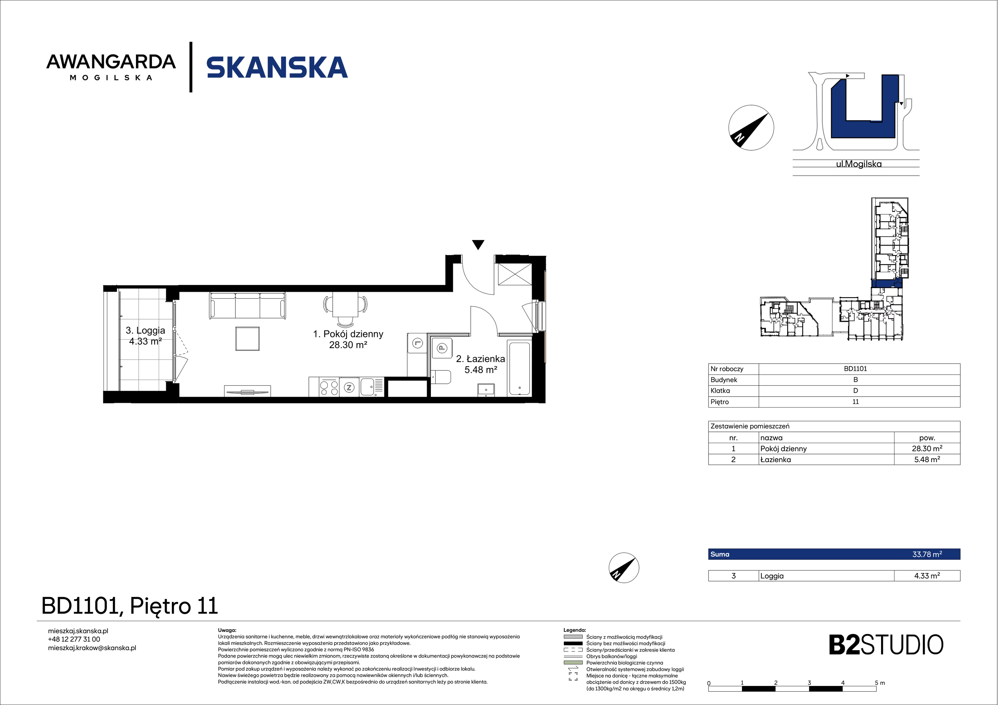 1 pokój, mieszkanie 33,78 m², piętro 11, oferta nr 1BD1101, Awangarda Mogilska, Kraków, Prądnik Czerwony, Rakowice, ul. Mogilska 126