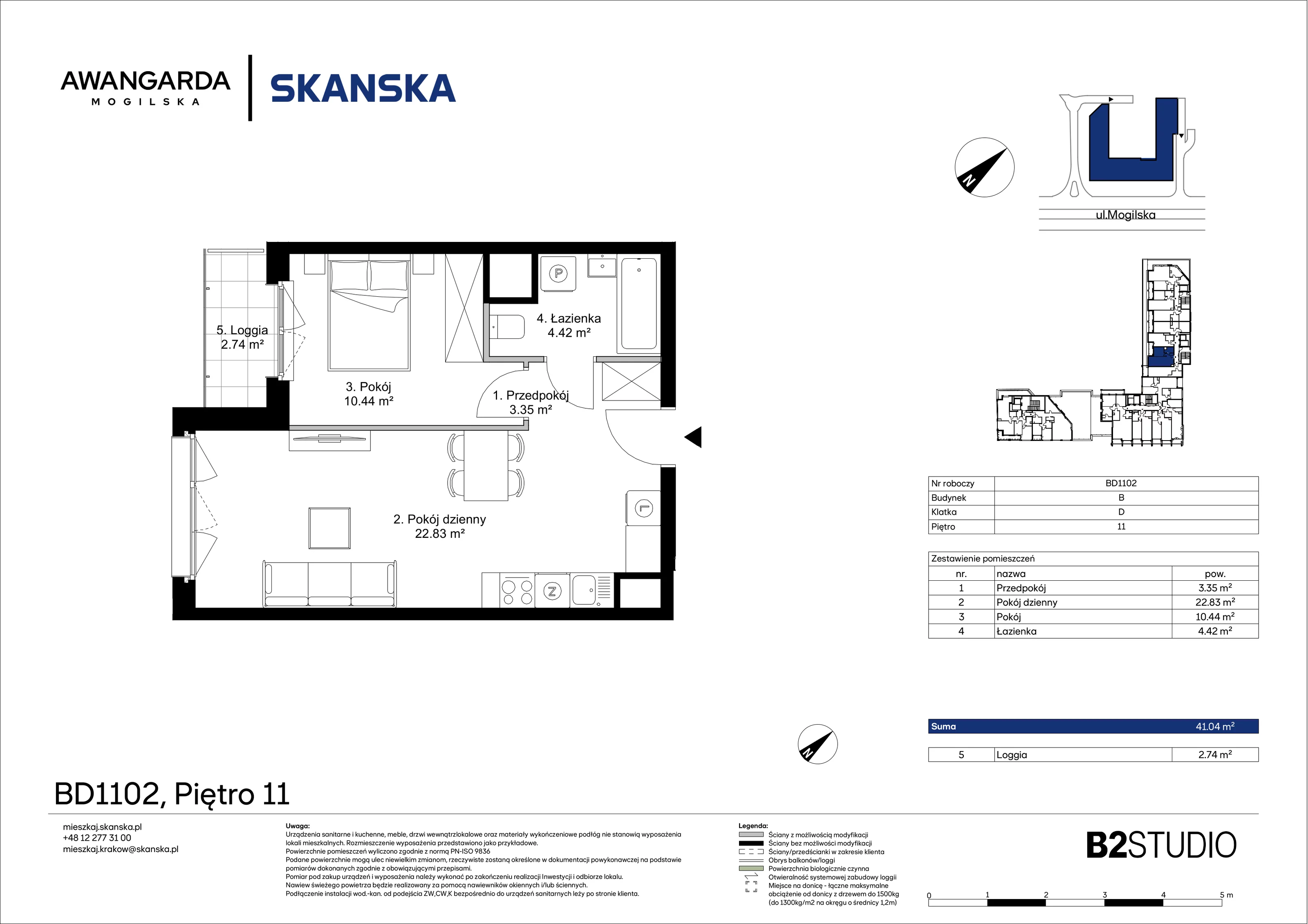 2 pokoje, mieszkanie 41,04 m², piętro 11, oferta nr 1BD1102, Awangarda Mogilska, Kraków, Prądnik Czerwony, Rakowice, ul. Mogilska 126