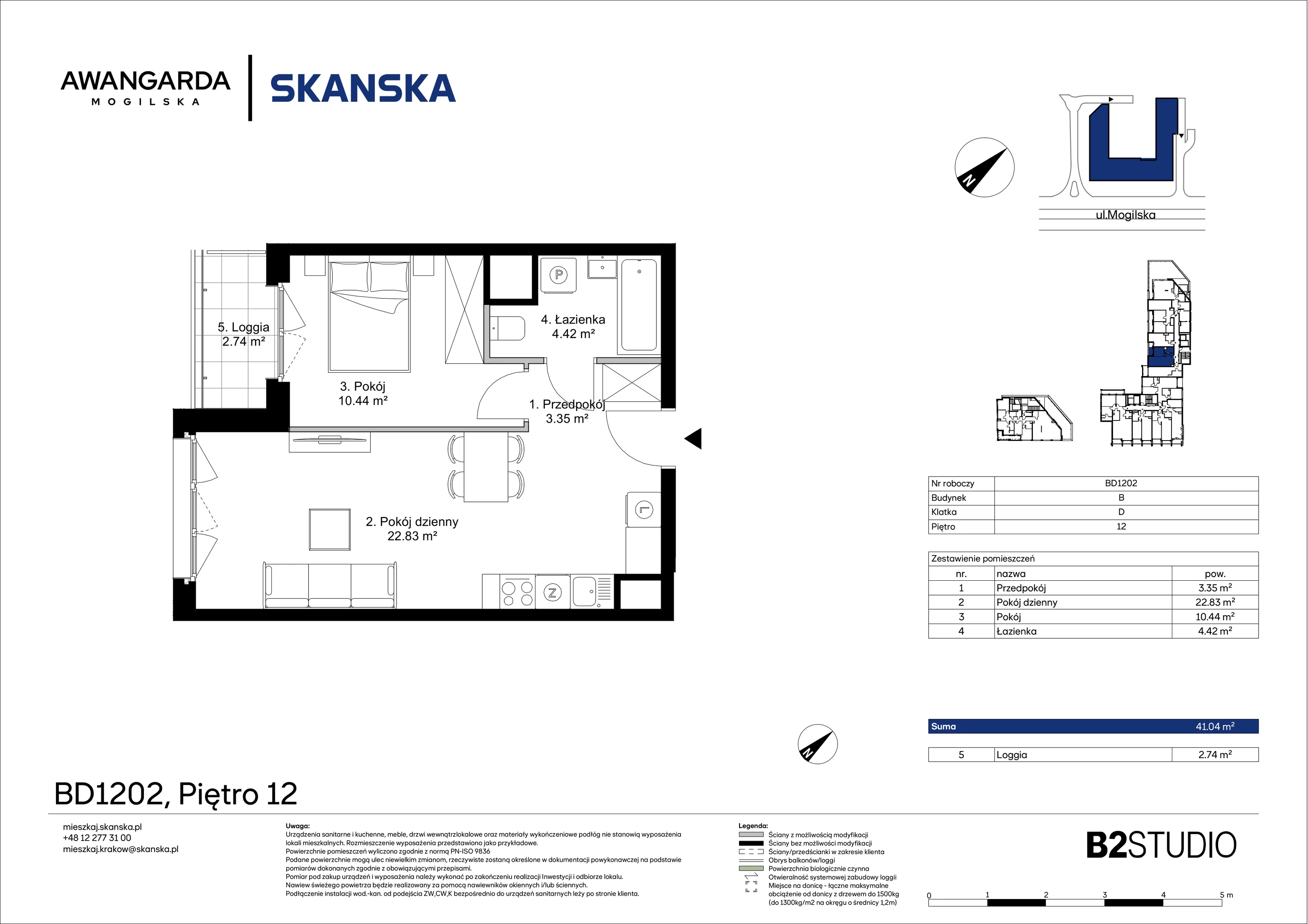 2 pokoje, mieszkanie 41,04 m², piętro 12, oferta nr 1BD1202, Awangarda Mogilska, Kraków, Prądnik Czerwony, Rakowice, ul. Mogilska 126