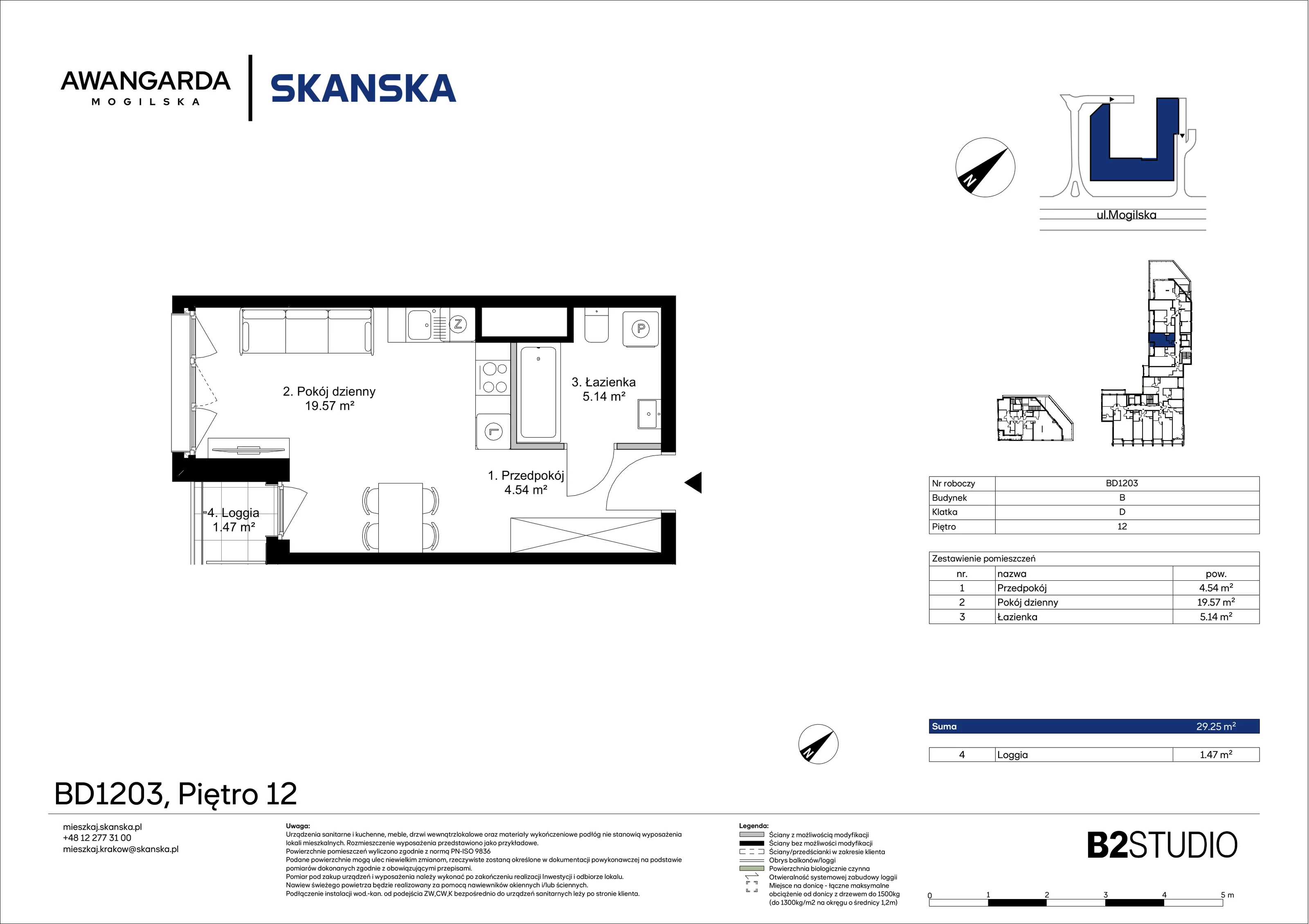 1 pokój, mieszkanie 29,25 m², piętro 12, oferta nr 1BD1203, Awangarda Mogilska, Kraków, Prądnik Czerwony, Rakowice, ul. Mogilska 126