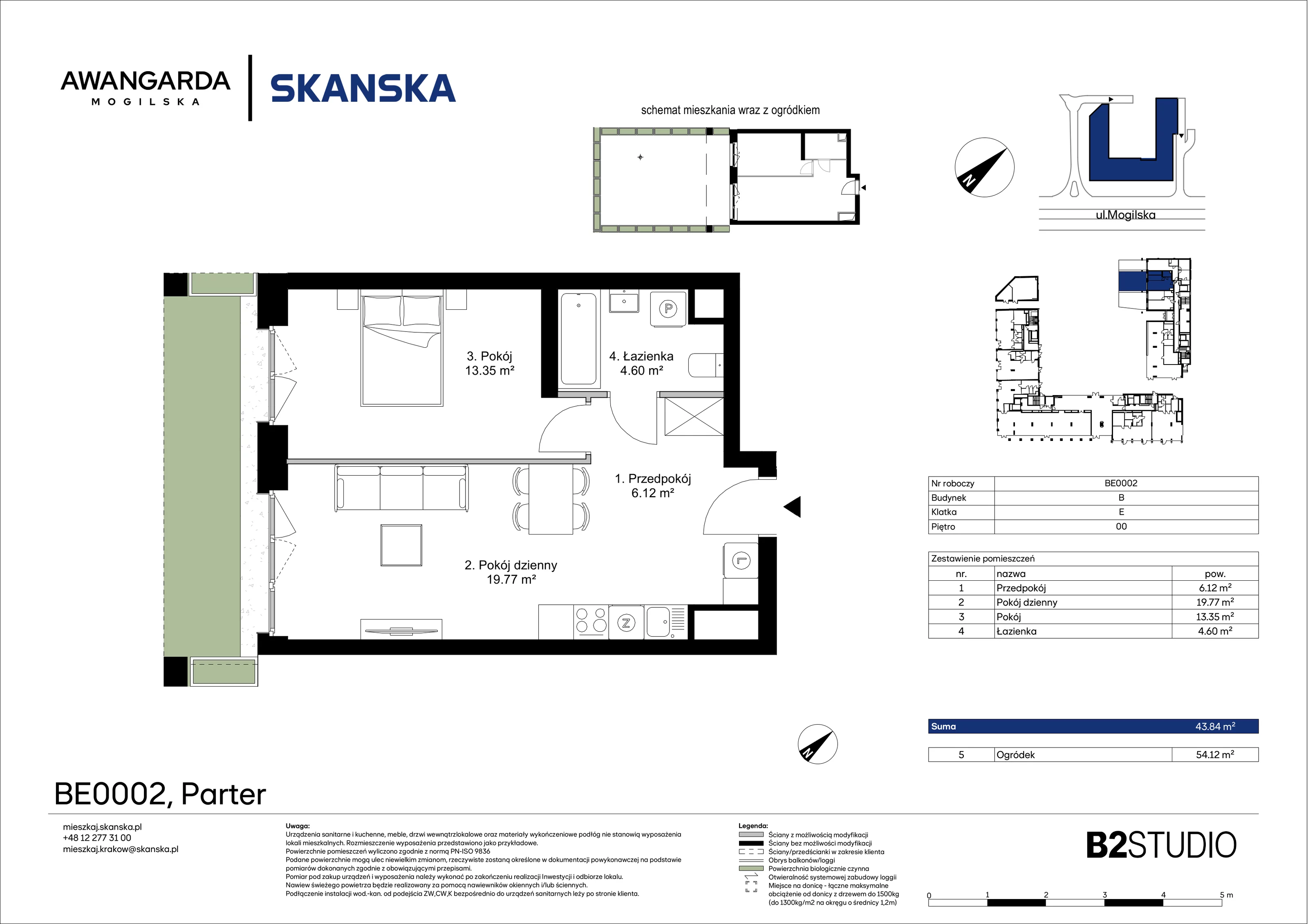 2 pokoje, mieszkanie 43,84 m², parter, oferta nr 1BE0002, Awangarda Mogilska, Kraków, Prądnik Czerwony, Rakowice, ul. Mogilska 126