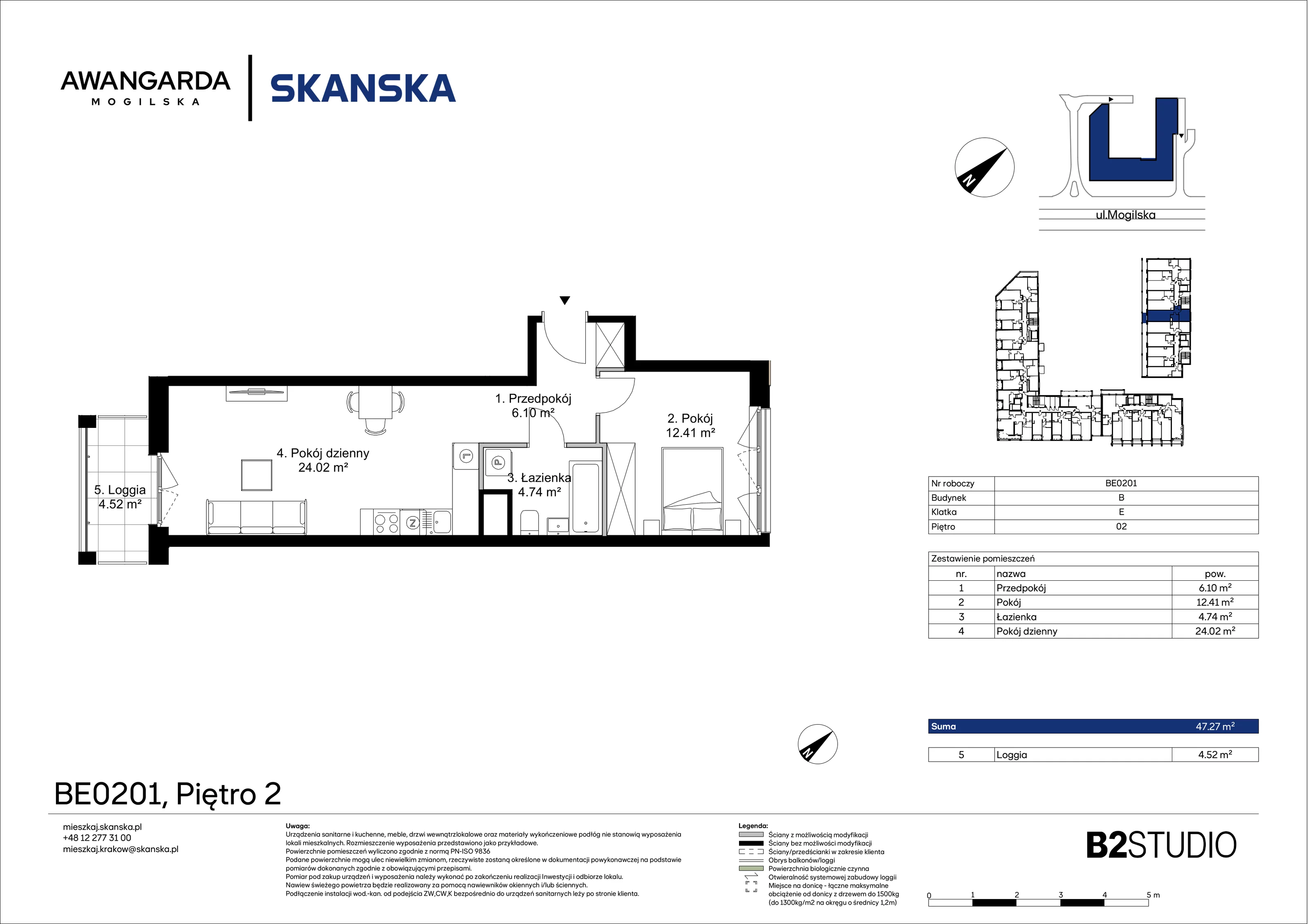 2 pokoje, mieszkanie 47,27 m², piętro 2, oferta nr 1BE0201, Awangarda Mogilska, Kraków, Prądnik Czerwony, Rakowice, ul. Mogilska 126