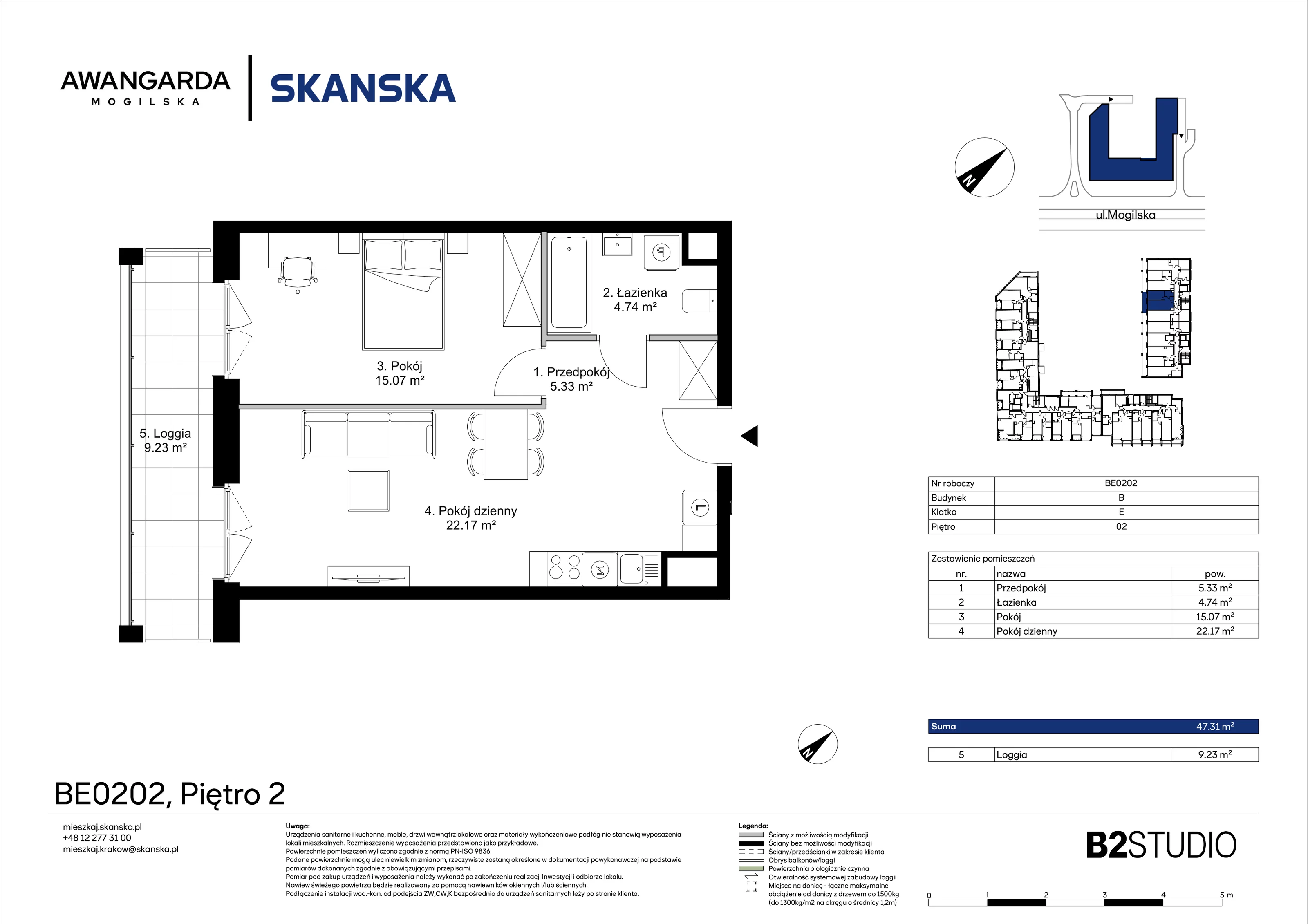 2 pokoje, mieszkanie 47,31 m², piętro 2, oferta nr 1BE0202, Awangarda Mogilska, Kraków, Prądnik Czerwony, Rakowice, ul. Mogilska 126