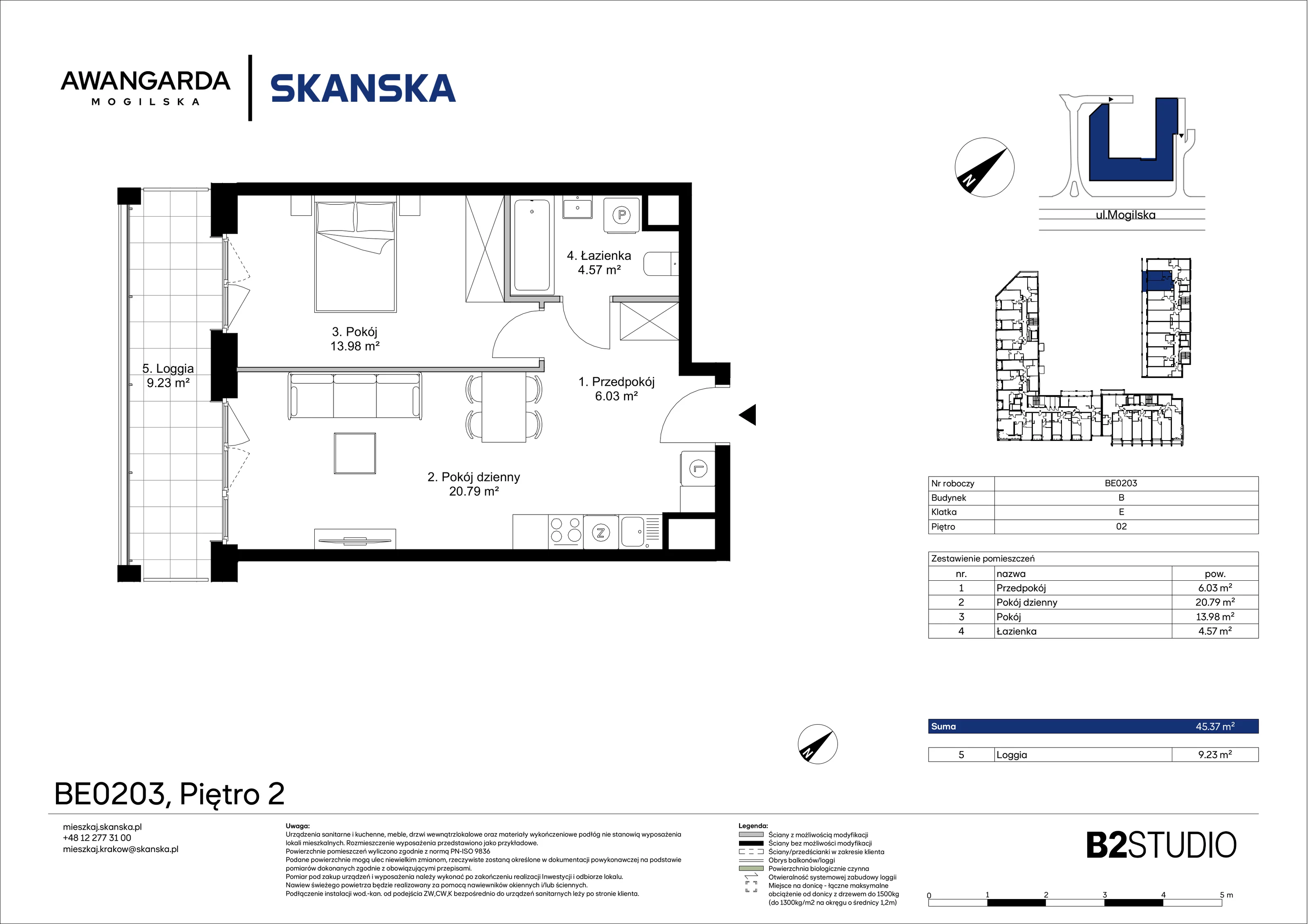 2 pokoje, mieszkanie 45,37 m², piętro 2, oferta nr 1BE0203, Awangarda Mogilska, Kraków, Prądnik Czerwony, Rakowice, ul. Mogilska 126