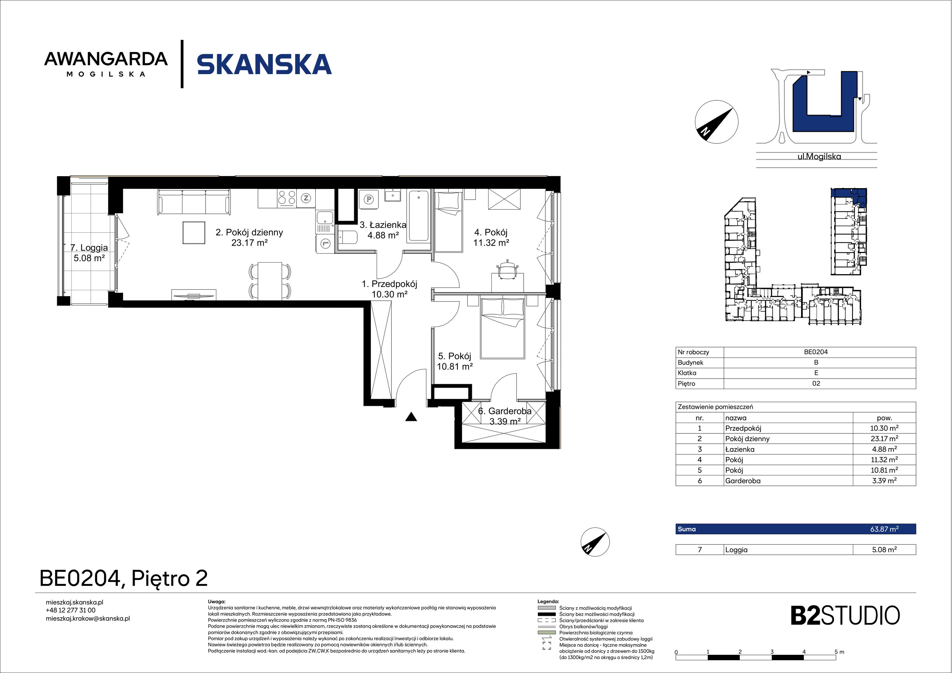 3 pokoje, mieszkanie 63,87 m², piętro 2, oferta nr 1BE0204, Awangarda Mogilska, Kraków, Prądnik Czerwony, Rakowice, ul. Mogilska 126