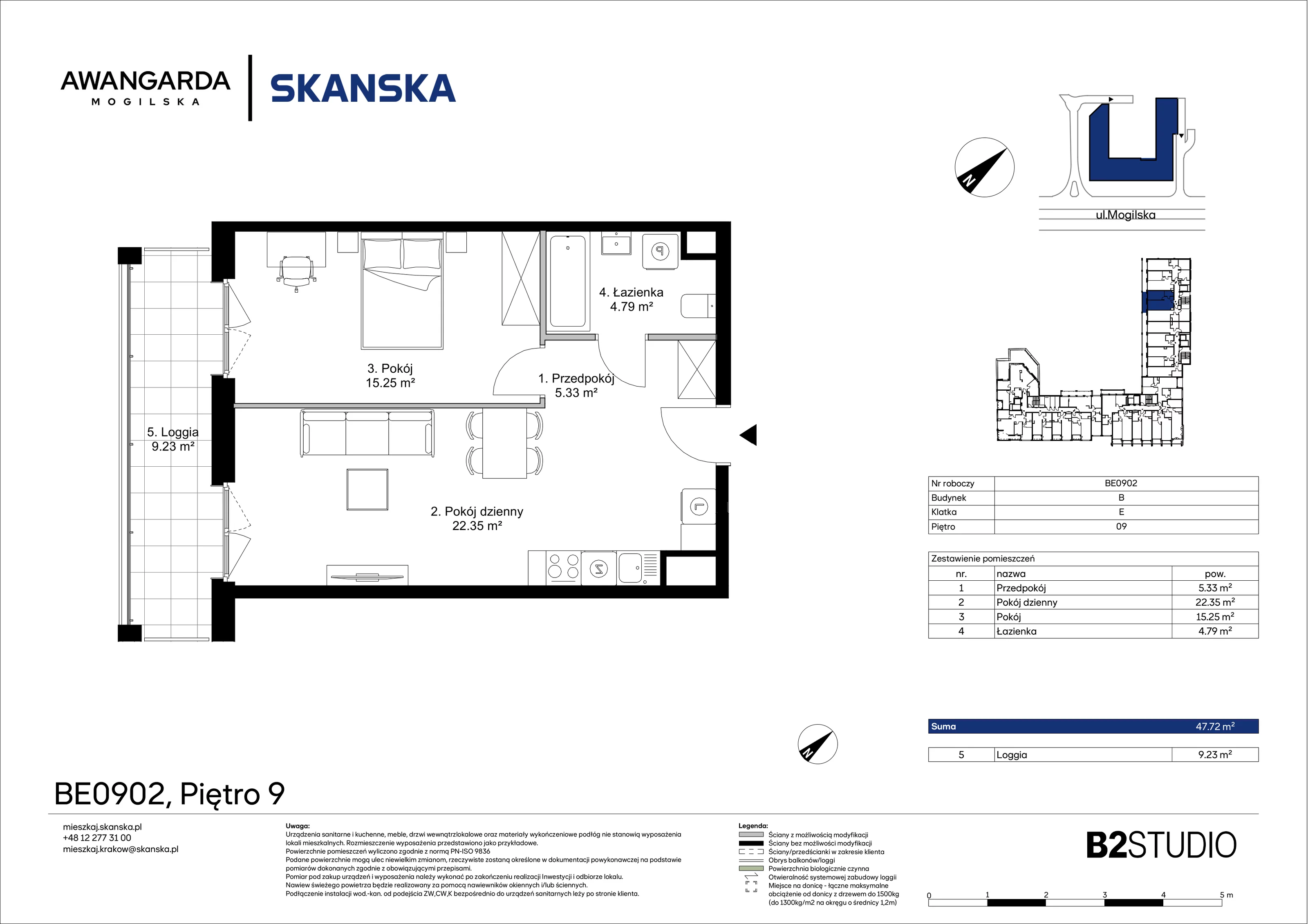 2 pokoje, mieszkanie 47,72 m², piętro 9, oferta nr 1BE0902, Awangarda Mogilska, Kraków, Prądnik Czerwony, Rakowice, ul. Mogilska 126