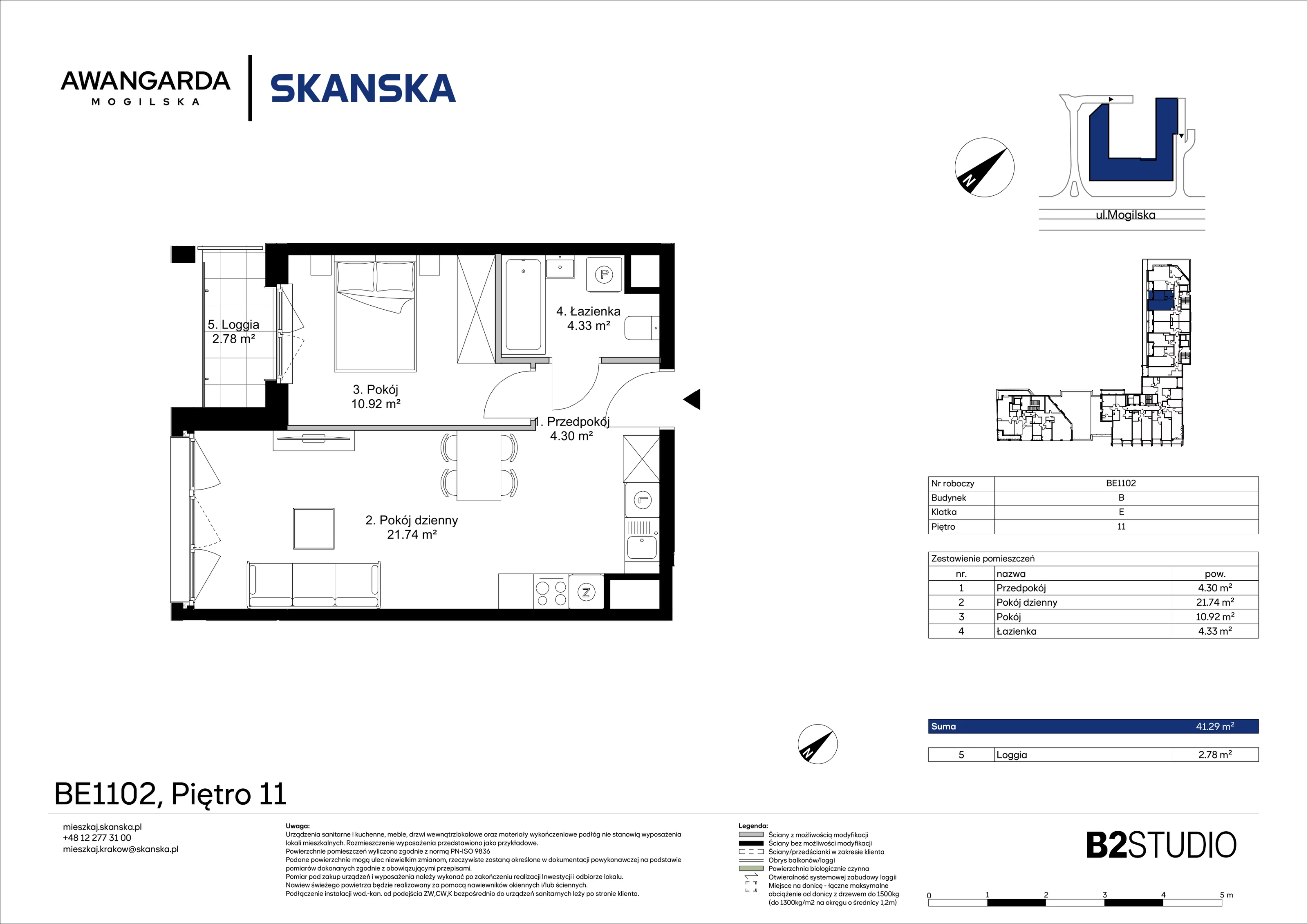 2 pokoje, mieszkanie 41,29 m², piętro 11, oferta nr 1BE1102, Awangarda Mogilska, Kraków, Prądnik Czerwony, Rakowice, ul. Mogilska 126