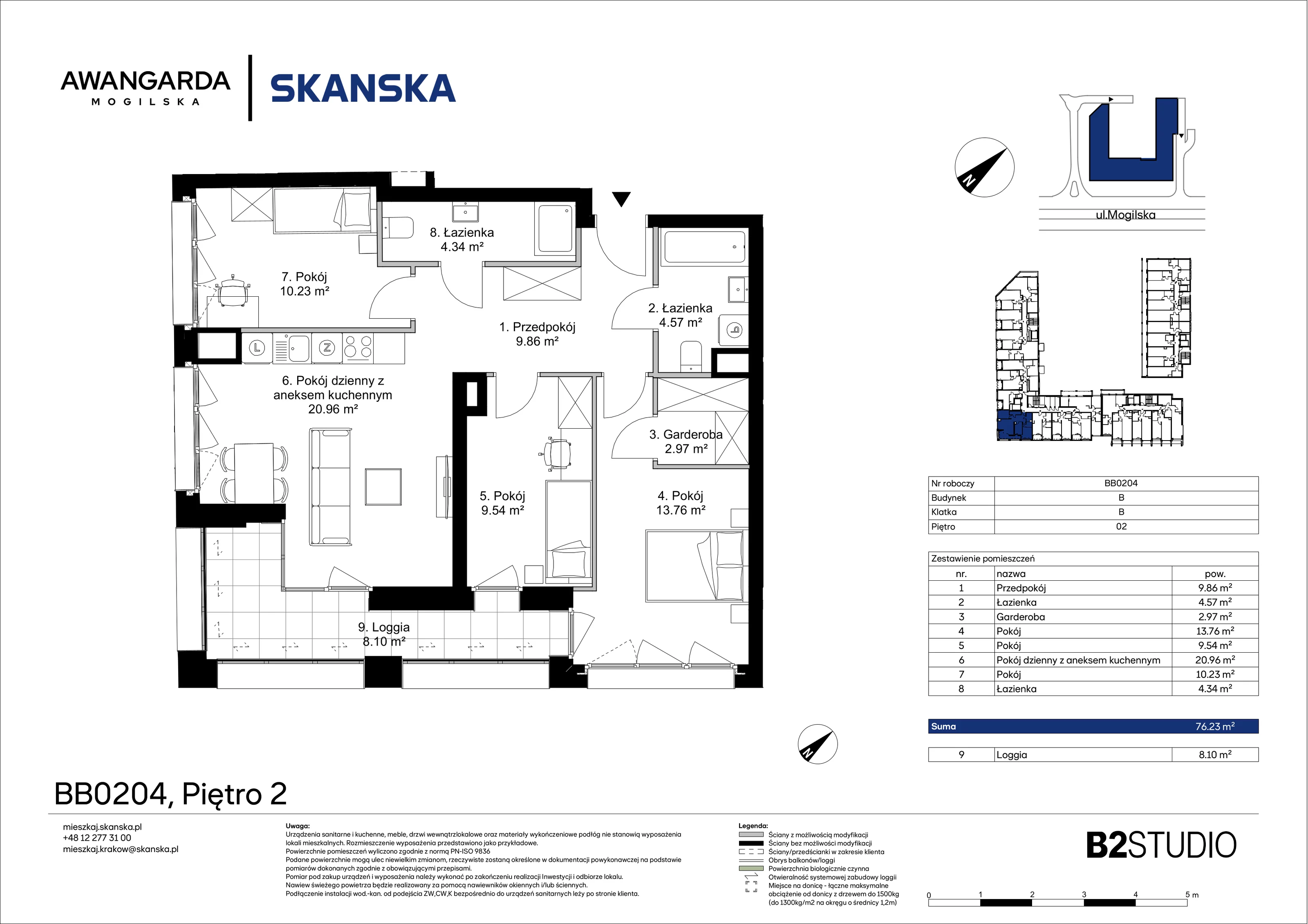 4 pokoje, mieszkanie 76,34 m², piętro 2, oferta nr 1BB0204, Awangarda Mogilska, Kraków, Prądnik Czerwony, Rakowice, ul. Mogilska 126