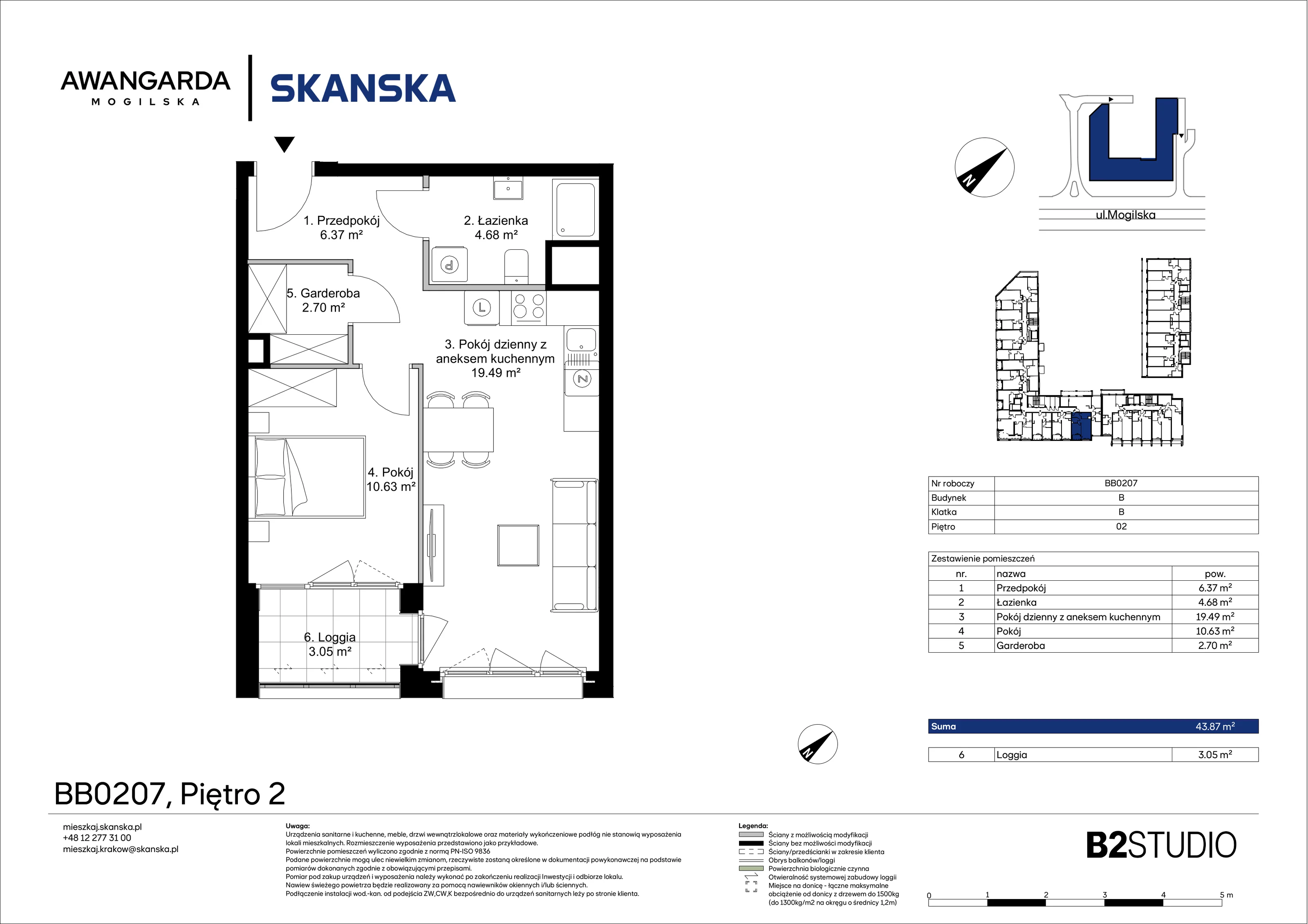 2 pokoje, apartament 43,87 m², piętro 2, oferta nr 1BB0207, Awangarda Mogilska, Kraków, Prądnik Czerwony, Rakowice, ul. Mogilska 126