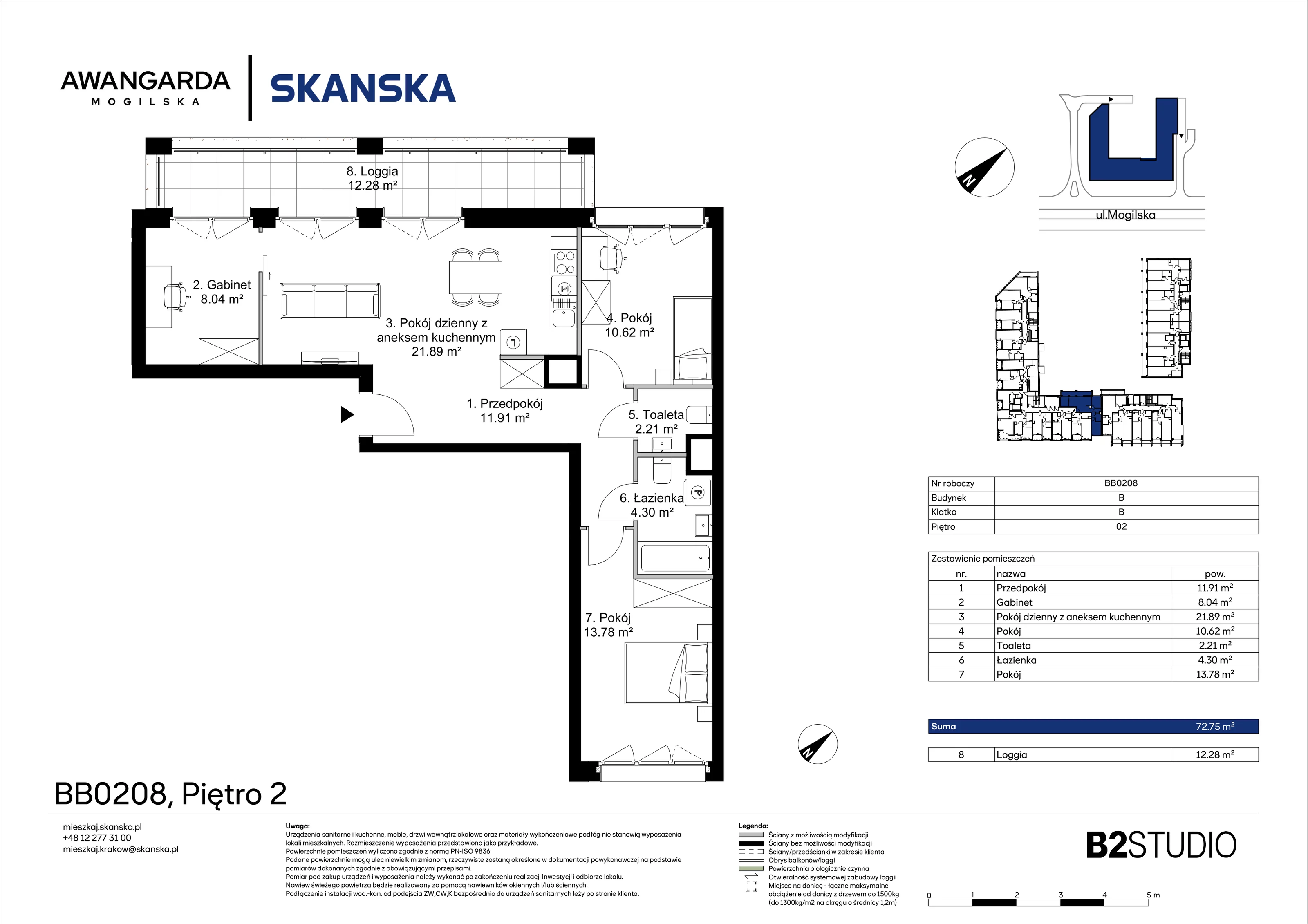 4 pokoje, mieszkanie 72,75 m², piętro 2, oferta nr 1BB0208, Awangarda Mogilska, Kraków, Prądnik Czerwony, Rakowice, ul. Mogilska 126