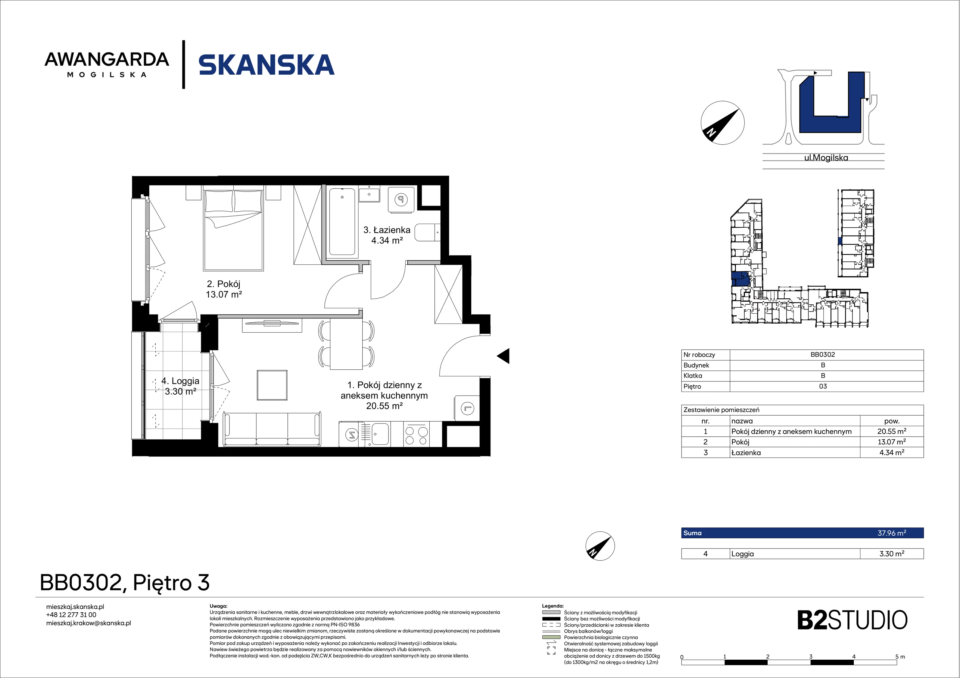 2 pokoje, apartament 37,96 m², piętro 3, oferta nr 1BB0302, Awangarda Mogilska, Kraków, Prądnik Czerwony, Rakowice, ul. Mogilska 126