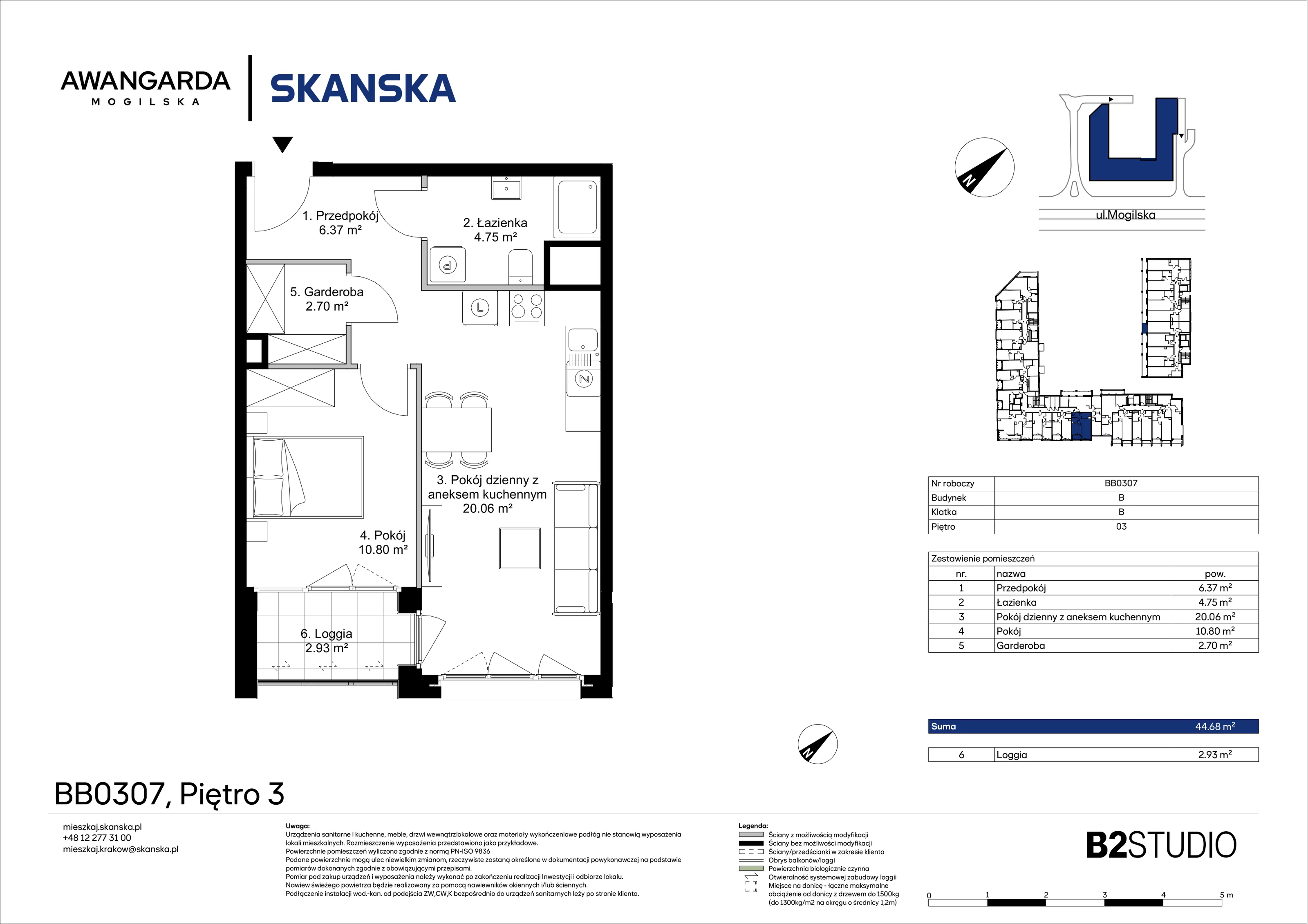 2 pokoje, apartament 44,68 m², piętro 3, oferta nr 1BB0307, Awangarda Mogilska, Kraków, Prądnik Czerwony, Rakowice, ul. Mogilska 126
