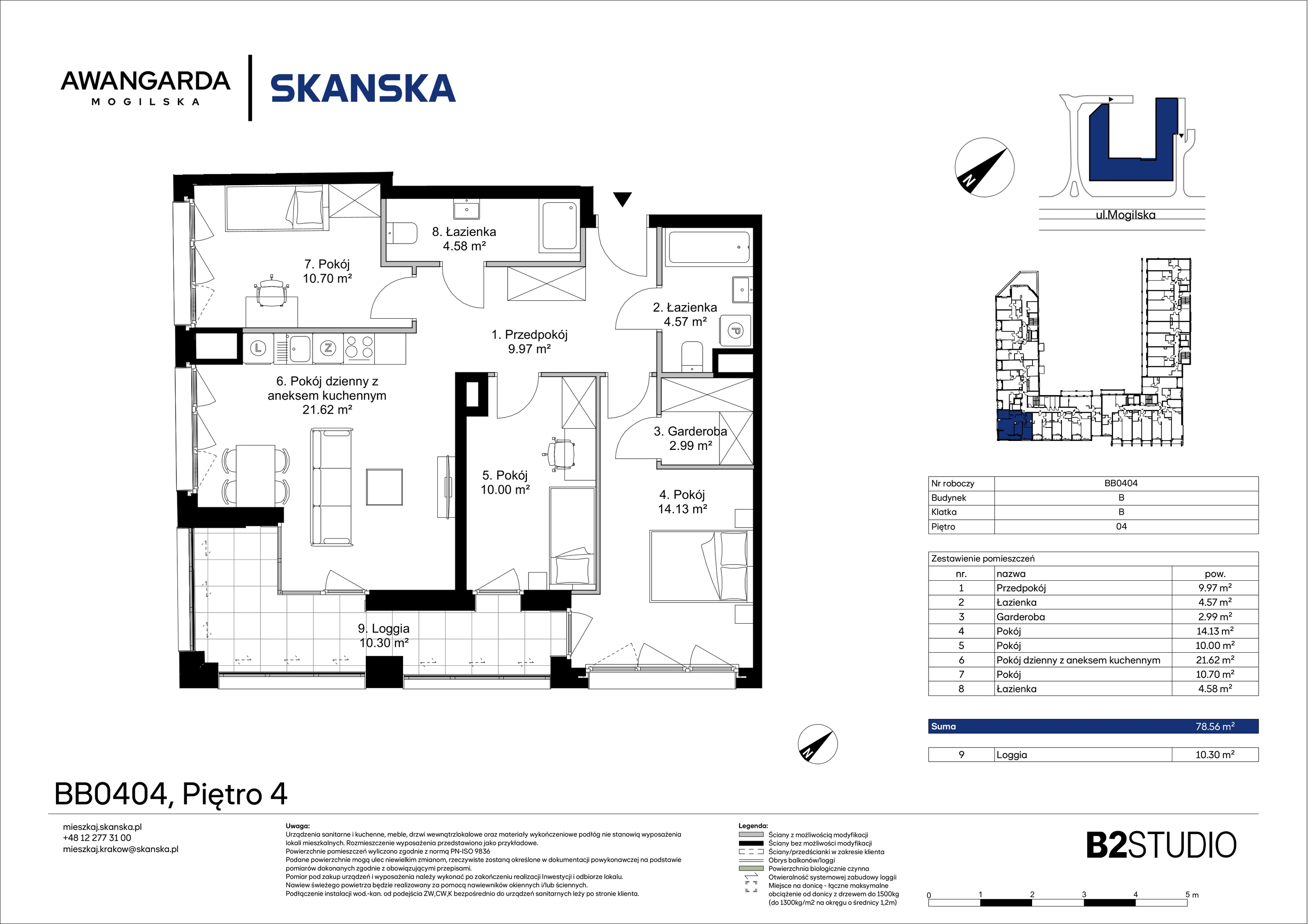 4 pokoje, mieszkanie 78,56 m², piętro 4, oferta nr 1BB0404, Awangarda Mogilska, Kraków, Prądnik Czerwony, Rakowice, ul. Mogilska 126