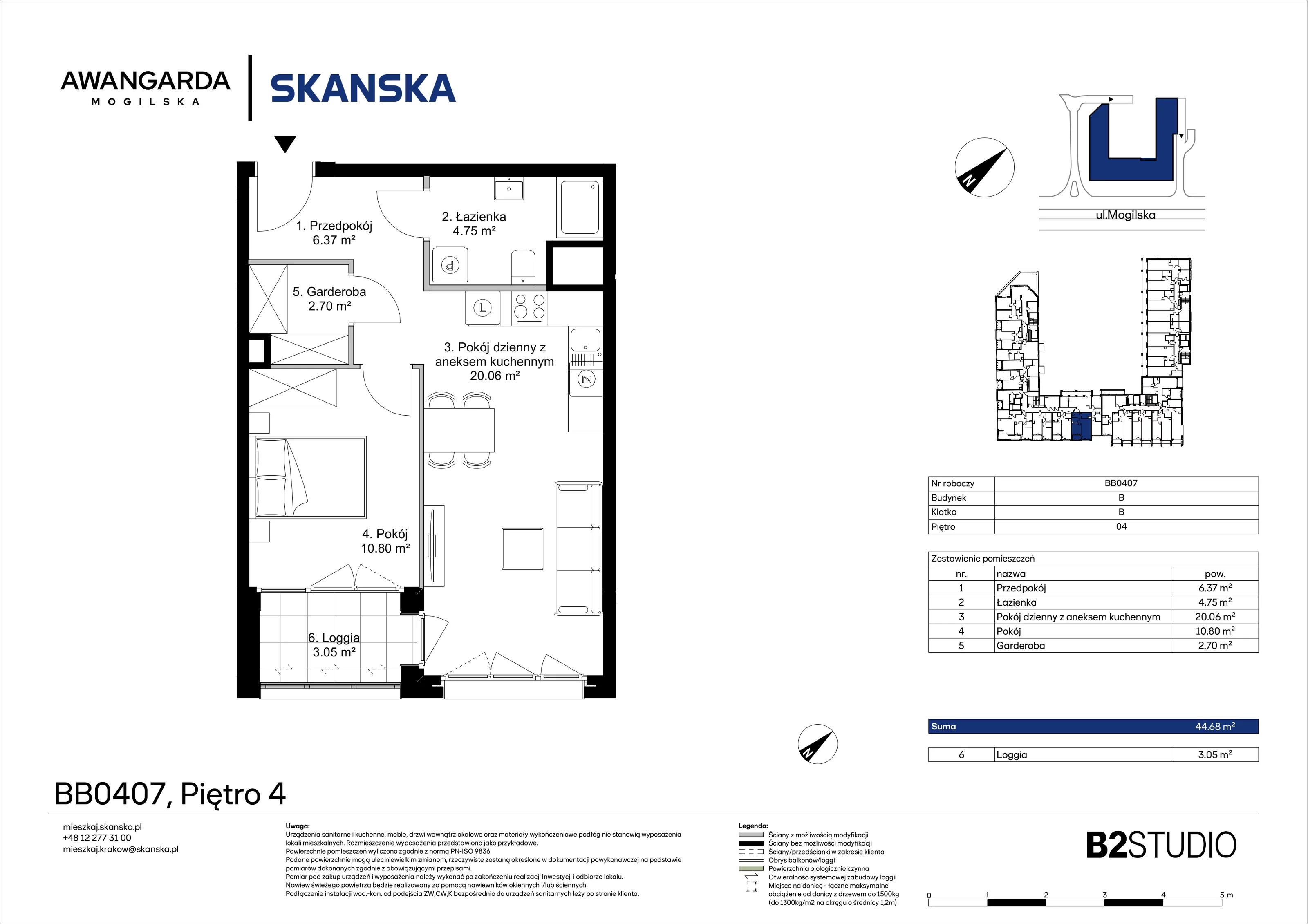 2 pokoje, apartament 44,68 m², piętro 4, oferta nr 1BB0407, Awangarda Mogilska, Kraków, Prądnik Czerwony, Rakowice, ul. Mogilska 126